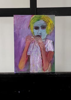 Ragazza con viso blu, Disegno, Matita/Matita colorata su carta