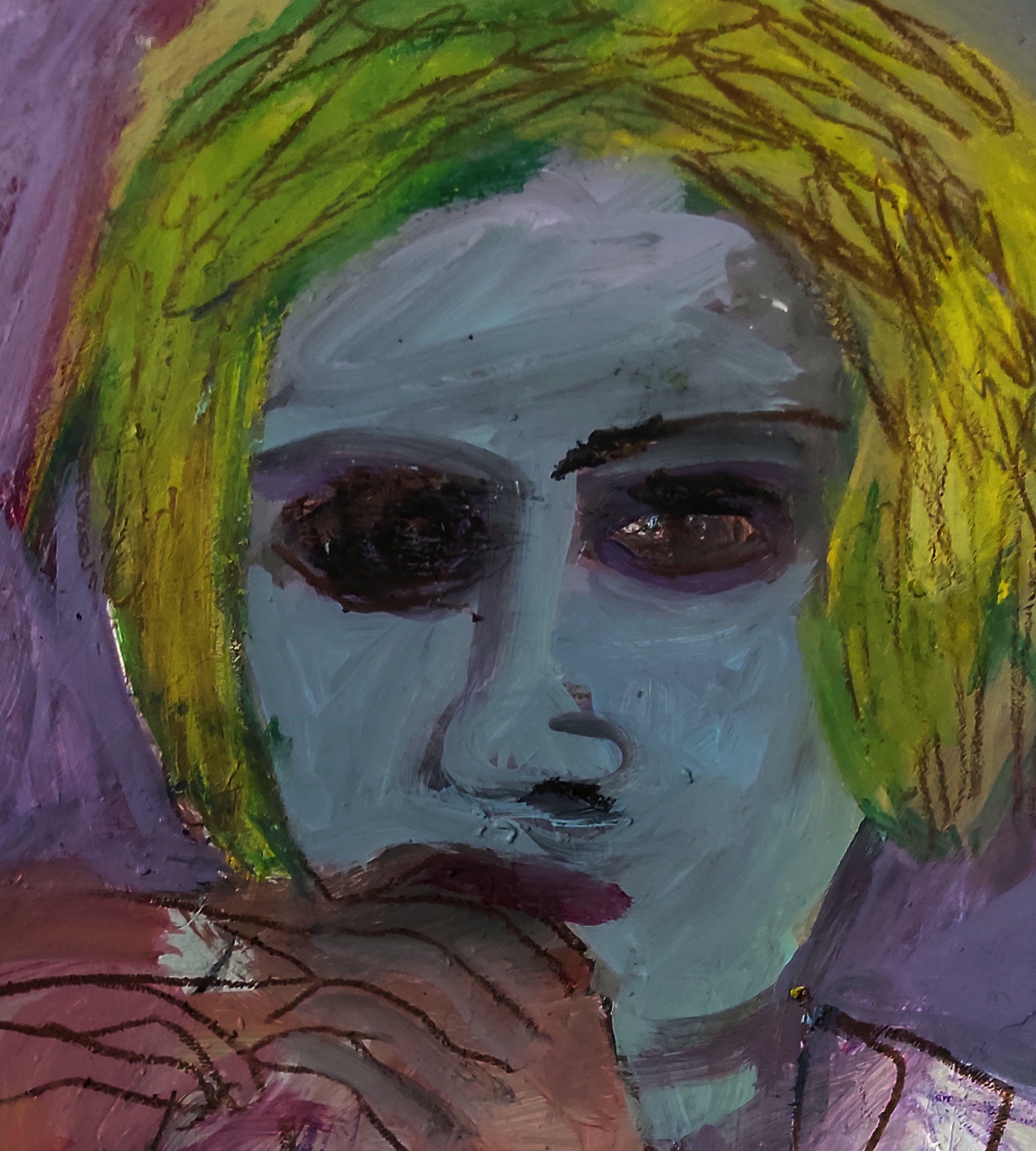 Aus einer Serie von Frauenporträts; Zeichnung, Mischtechnik - Aquarellstifte, Bleistift und Acryl auf Papier (Bristol). In meinen Porträts versuche ich, die Emotionen/Seele der Person zu vermitteln, die ich in der Person sehe. Ich betone oft einige