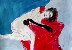 Lying on red armchair, Drawing, Pencil/Colored Pencil on Paper