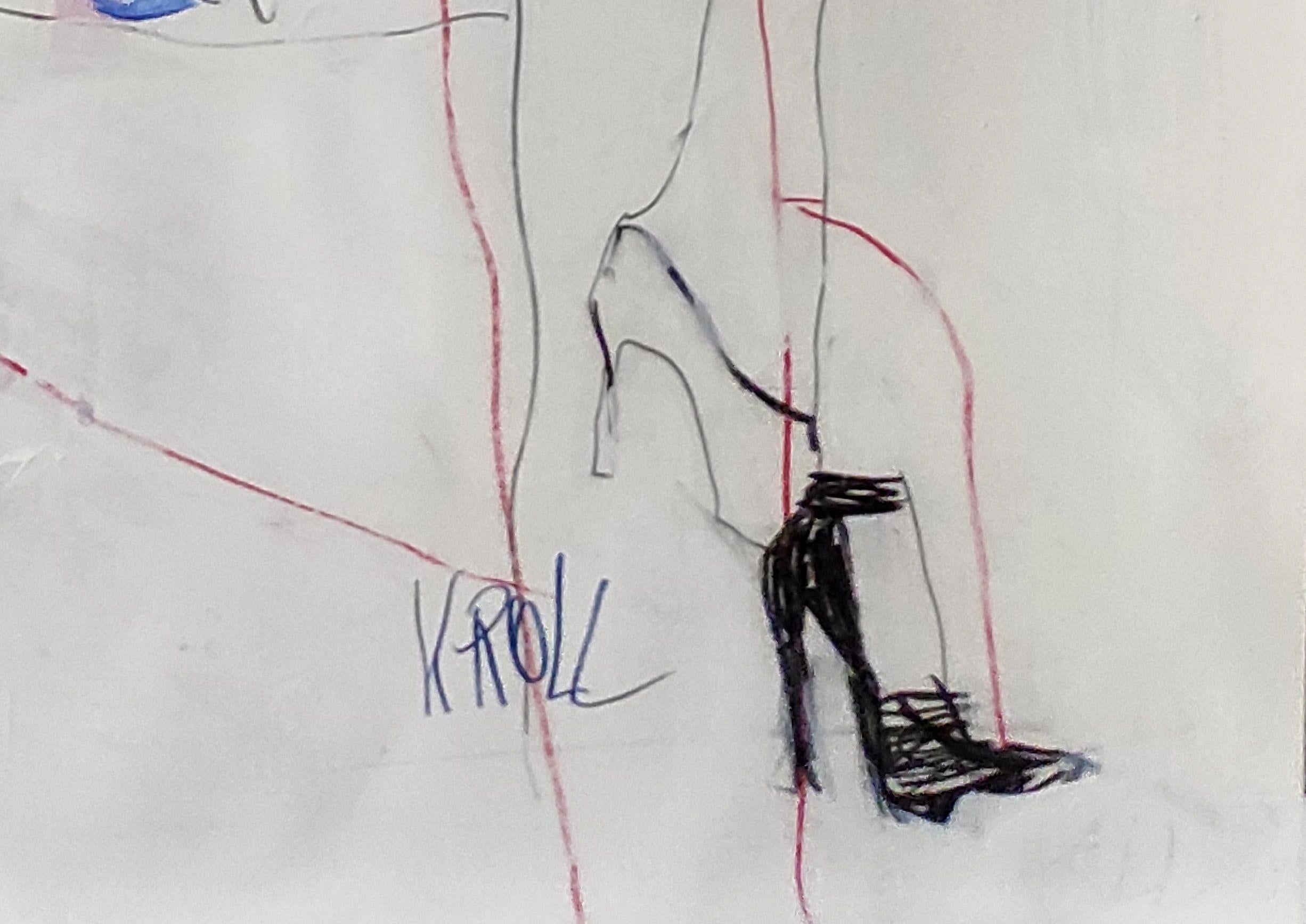 Mädchen auf dem Stuhl, Zeichnung, Bleistift/Colorierter Bleistift auf Papier im Angebot 1