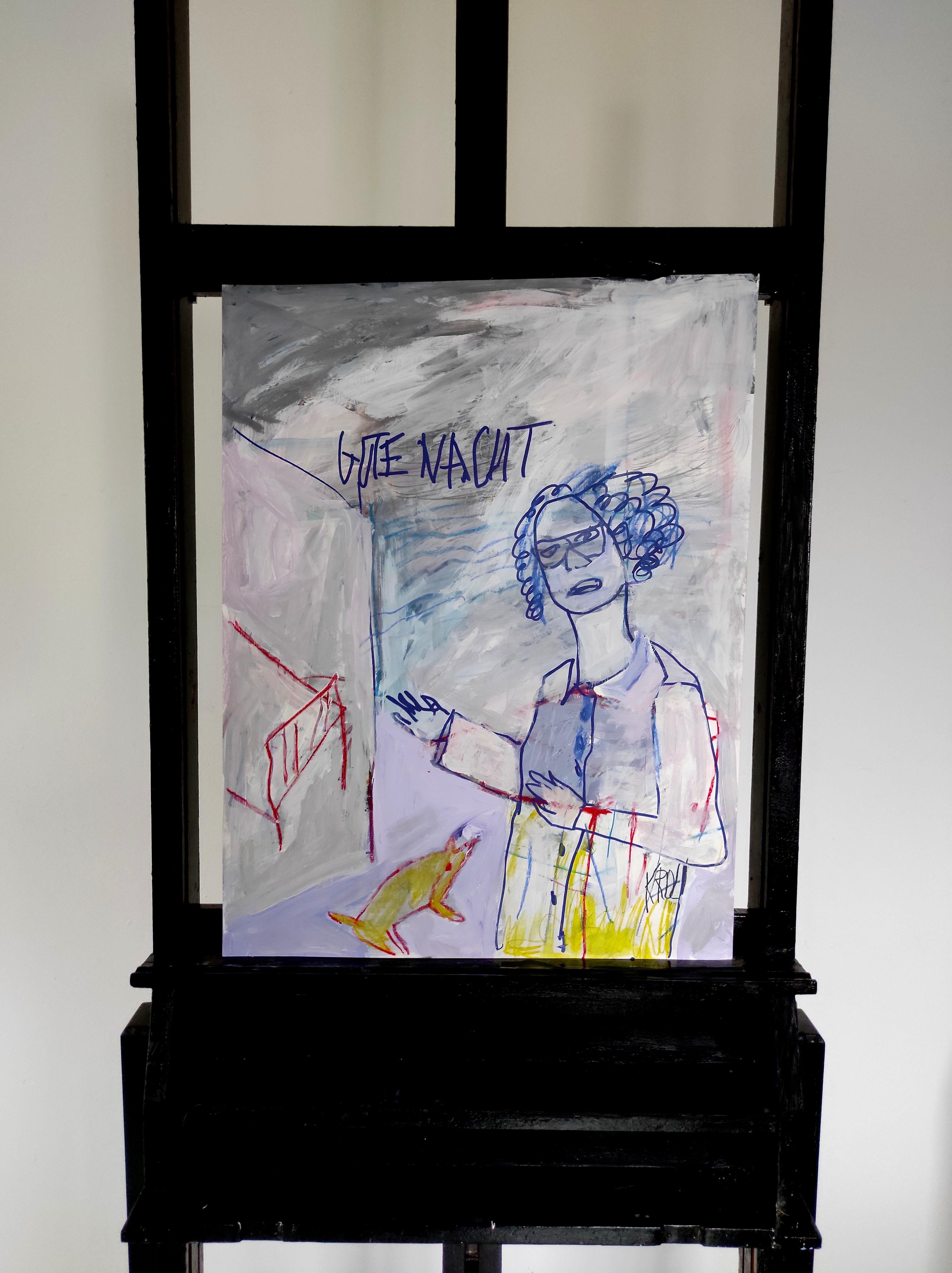 Gute Nacht, Zeichnung, Stift und Tinte auf Papier (Expressionismus), Art, von Barbara Kroll