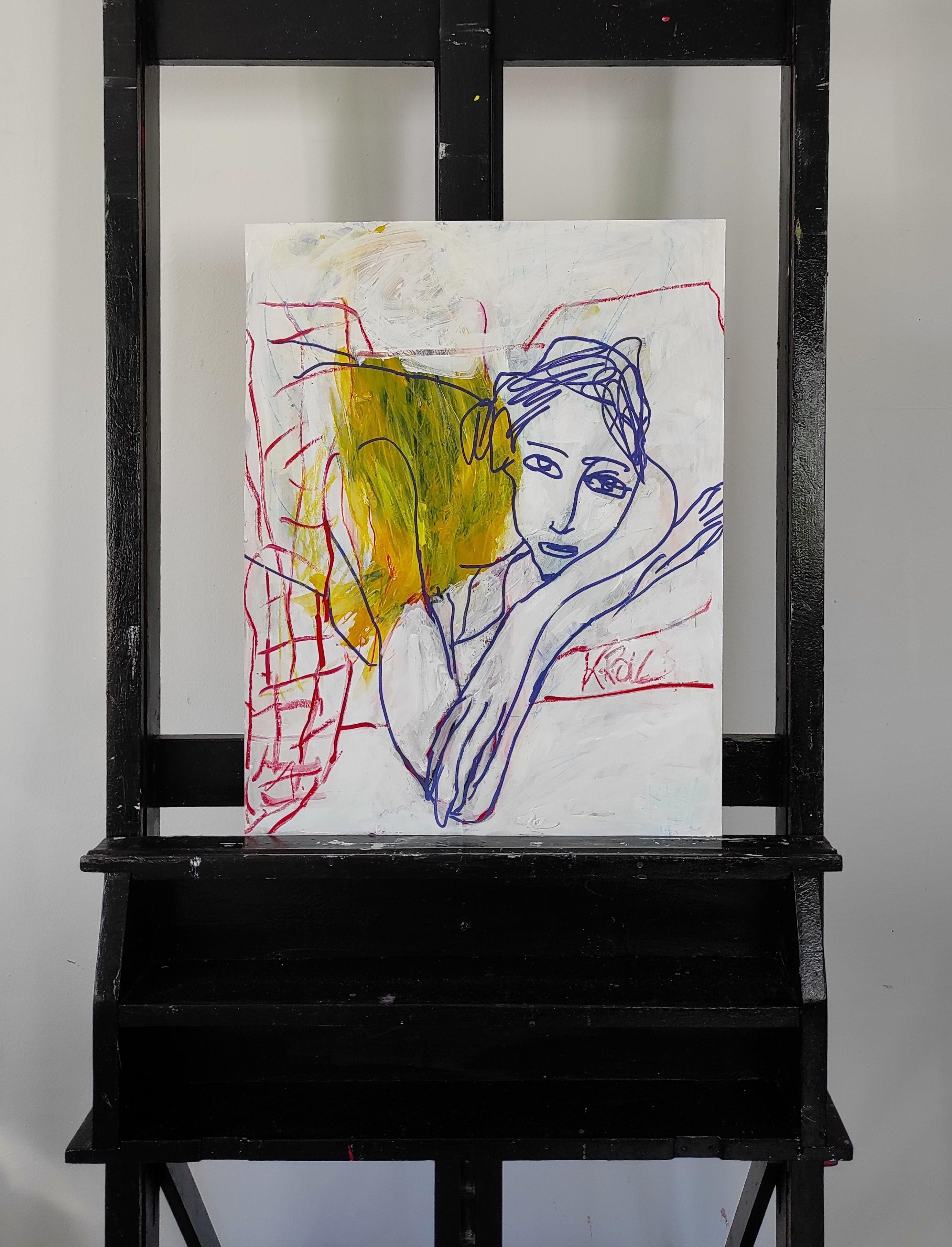 Ragazza sognante, Disegno, Penna e inchiostro su carta - Art Espressionista di Barbara Kroll