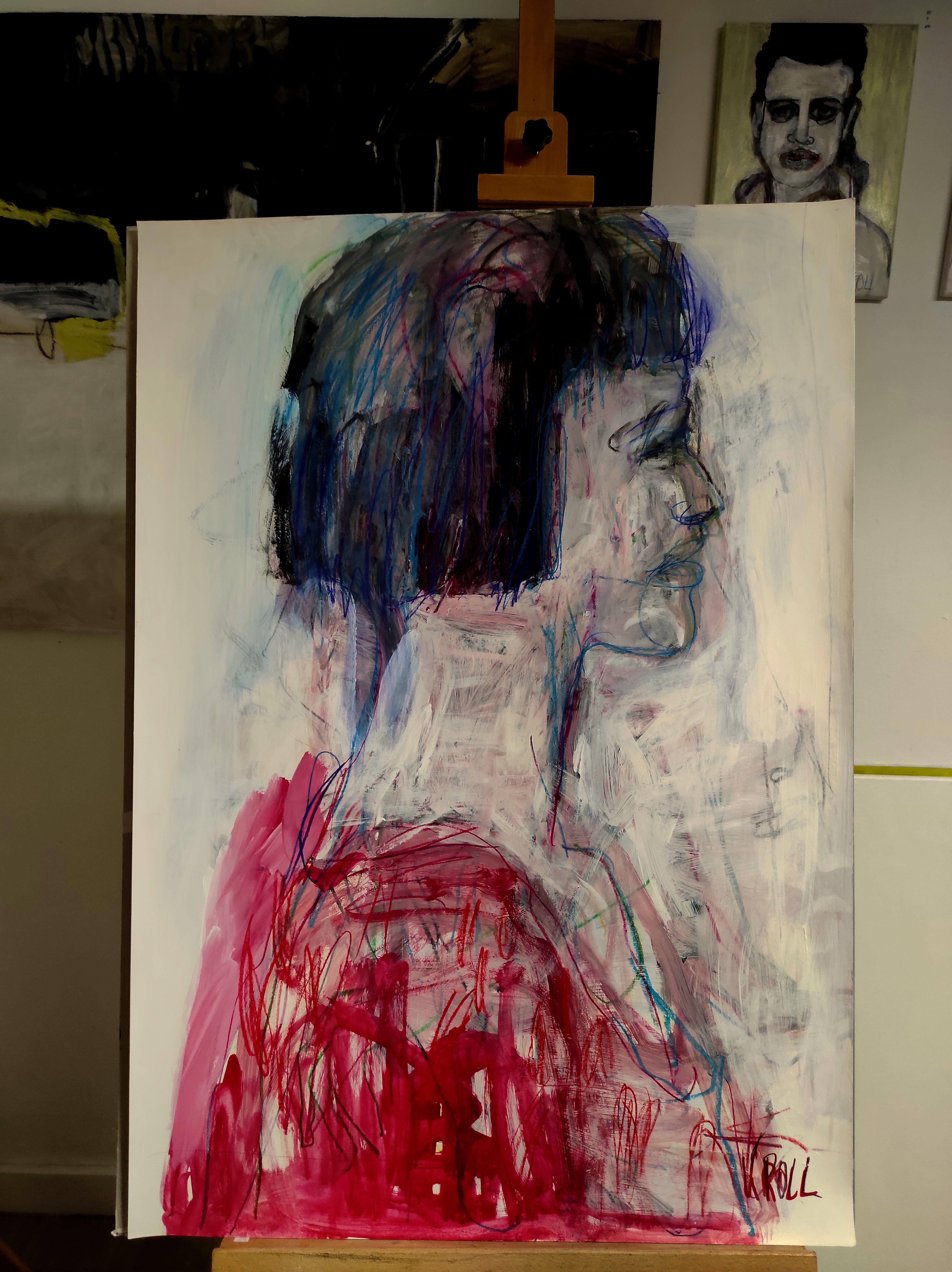 Frau, Zeichnung, Bleistift/Colorierter Bleistift auf Papier im Angebot 1