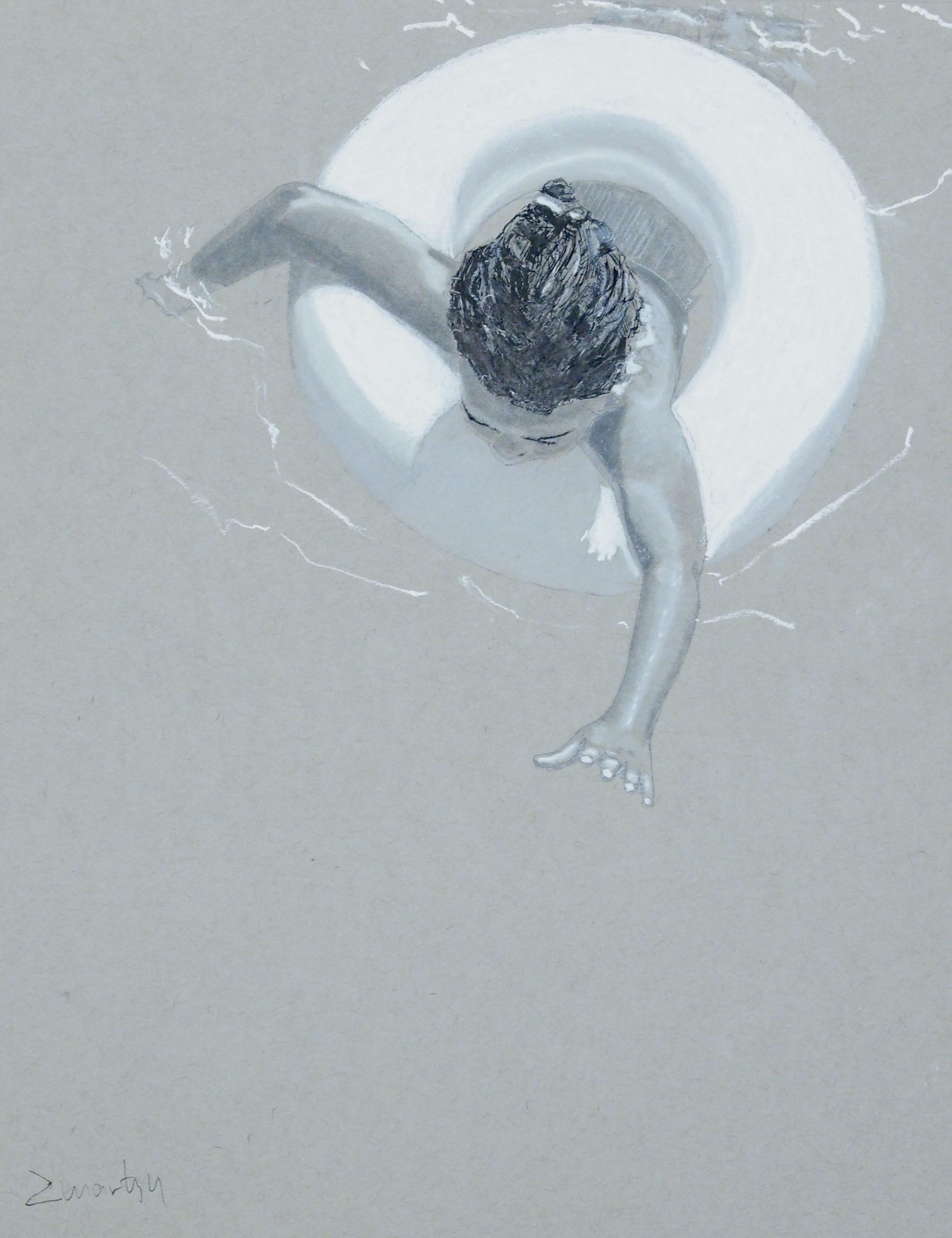 Girl on float, Drawing, Charcoal on Paper - Art de Carlos MartÃ­n