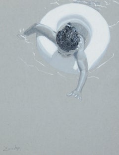 Girl on float, Drawing, Charcoal on Paper