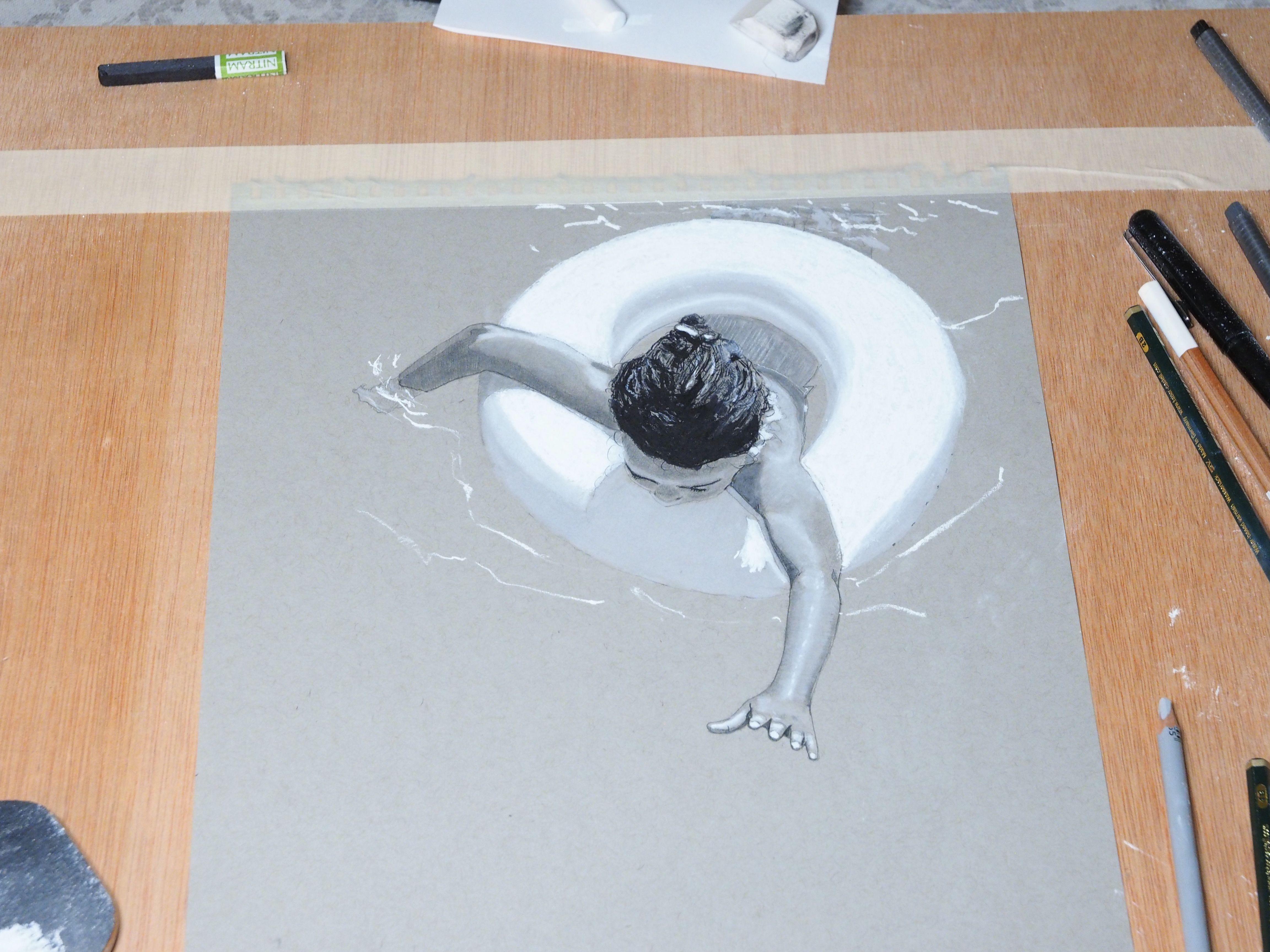Dessin original au graphite, pastel à l'huile et fusain sur papier gris tonique Strathmore 80 lb. Devant signé et certificat d'authenticité. Vaporiser le vernis graphite.    27,9 x 35,6 cm.    11 x 14 in. : : Dessin : : Fine Art : : Cette pièce est