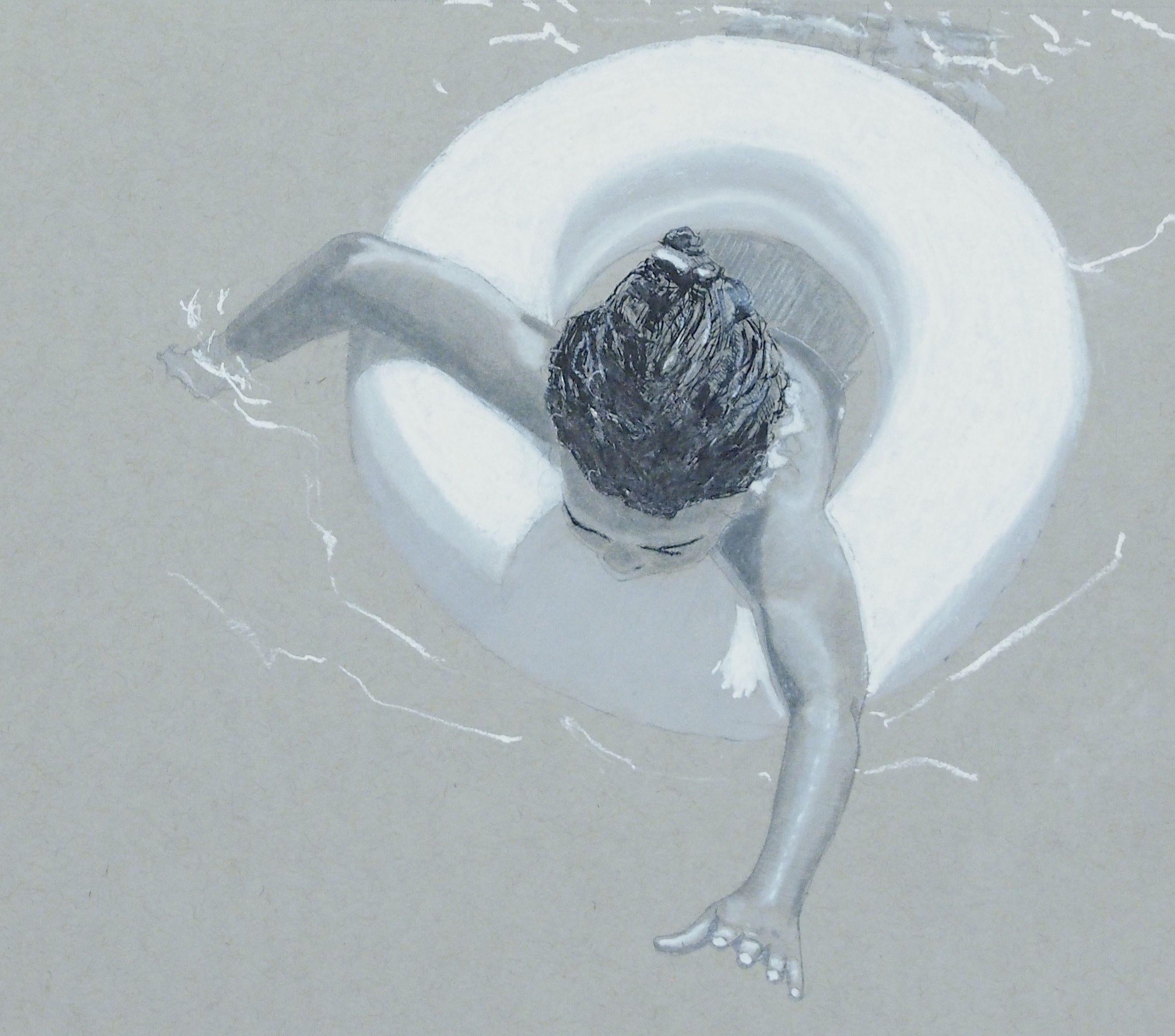 Girl on float, Drawing, Charcoal on Paper en vente 1