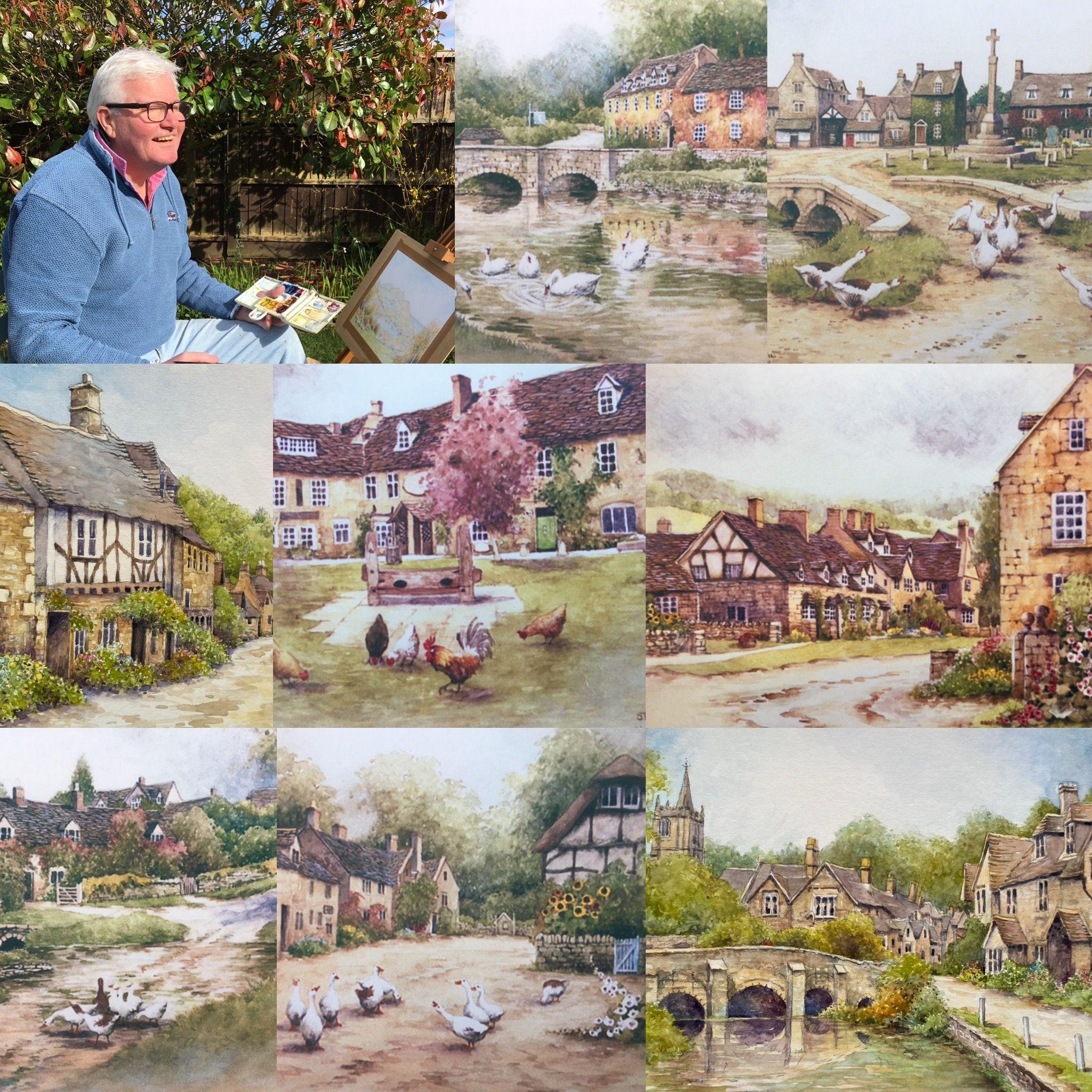 Castle Combe. Der Fluss Bybrook. The Cotswolds, Gemälde, Aquarell auf Aquarellfarbe (Sonstige Kunststile), Art, von Christopher Hughes