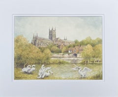 Worcester Cathedral. Original watercolour, Painting, Watercolor on Paper