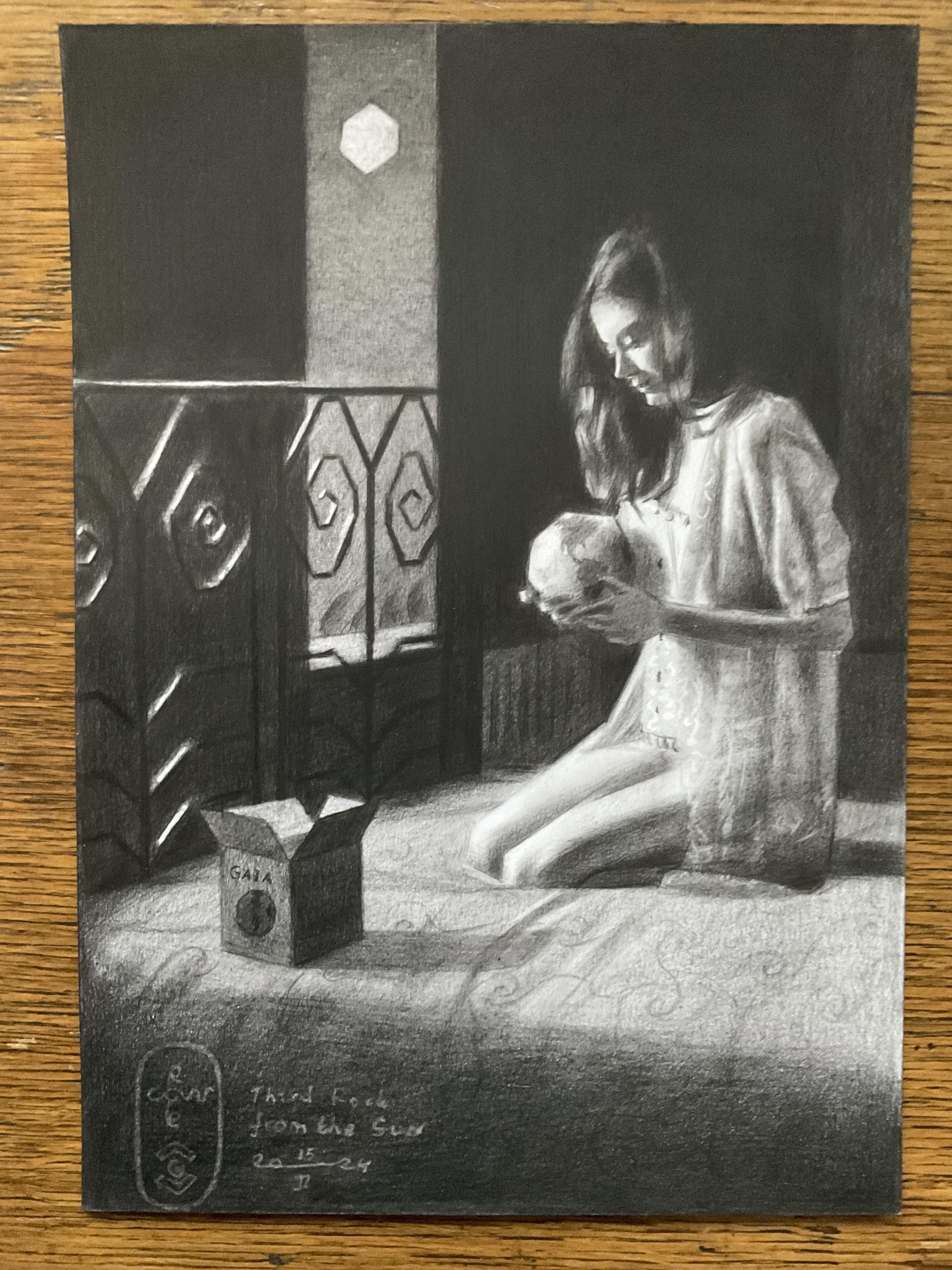 Third Rock from the Sun â€“ 15-02-24, Drawing, Pencil/Colored Pencil on Paper For Sale 1