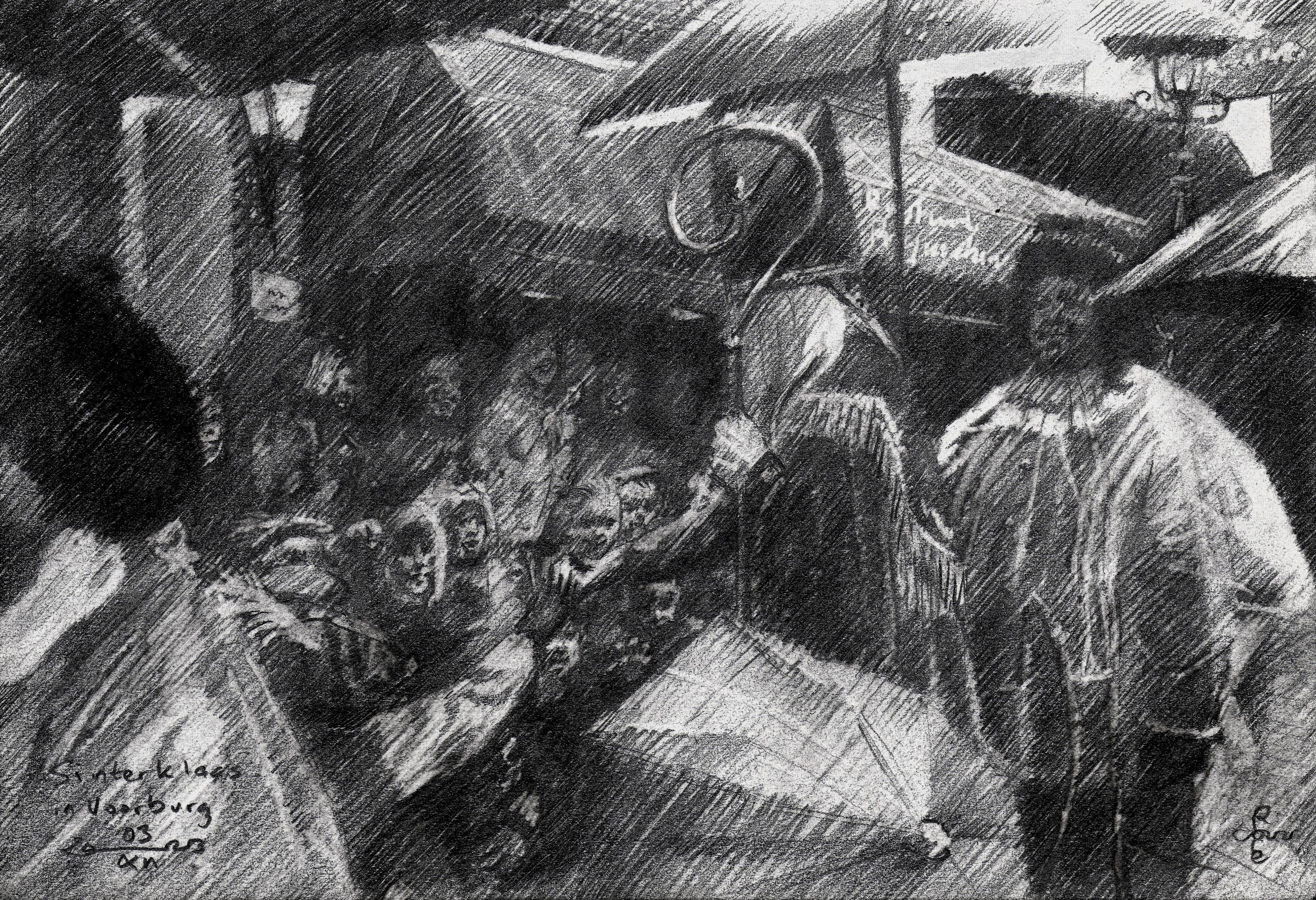 Sinterklaas in Voorburg â€" 03-12-23, Zeichnung, Bleistift/Buntstift auf Papier – Art von Corne Akkers