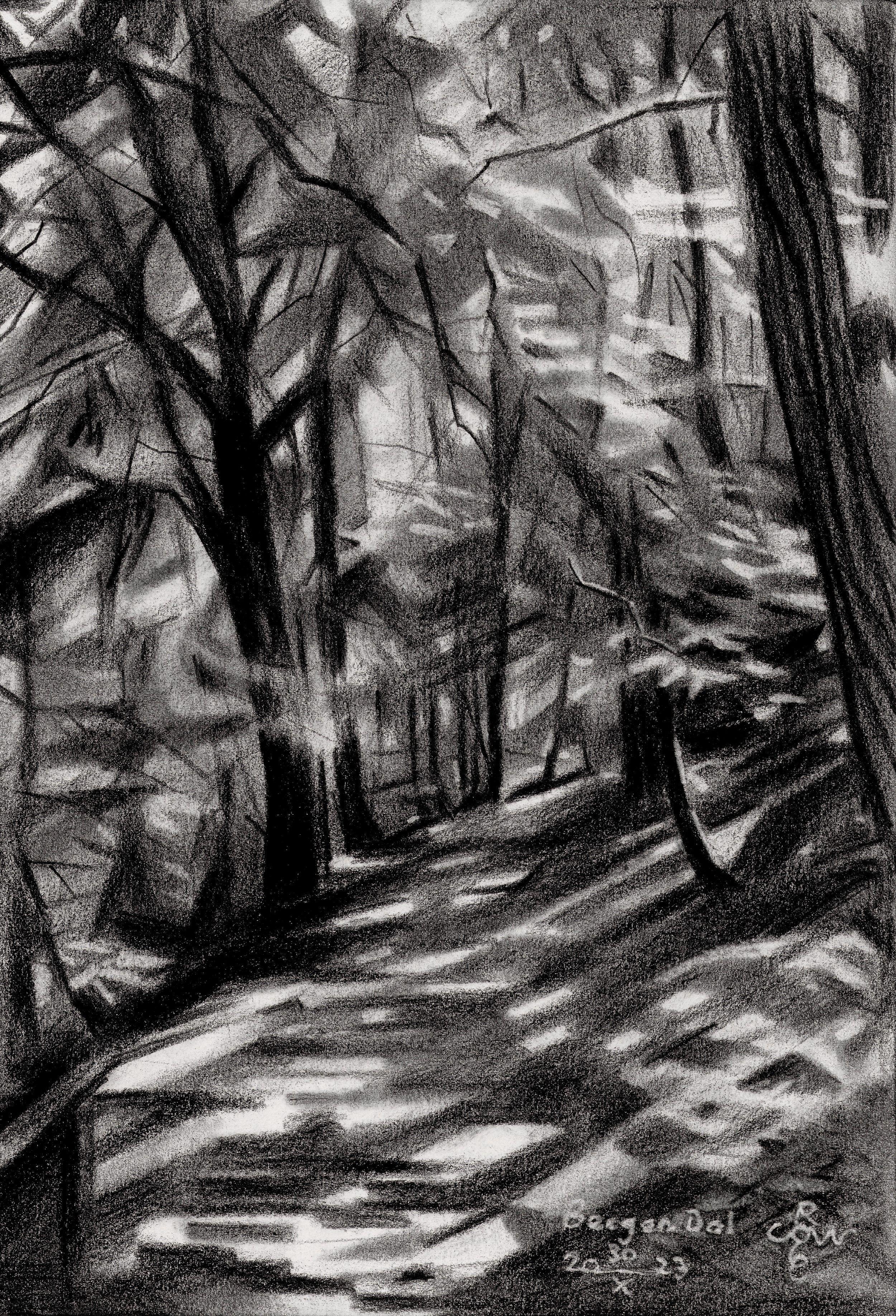 Berg en Dal - 30-10-23, Dessin, Crayon/Crayon de couleur sur papier - Art de Corne Akkers