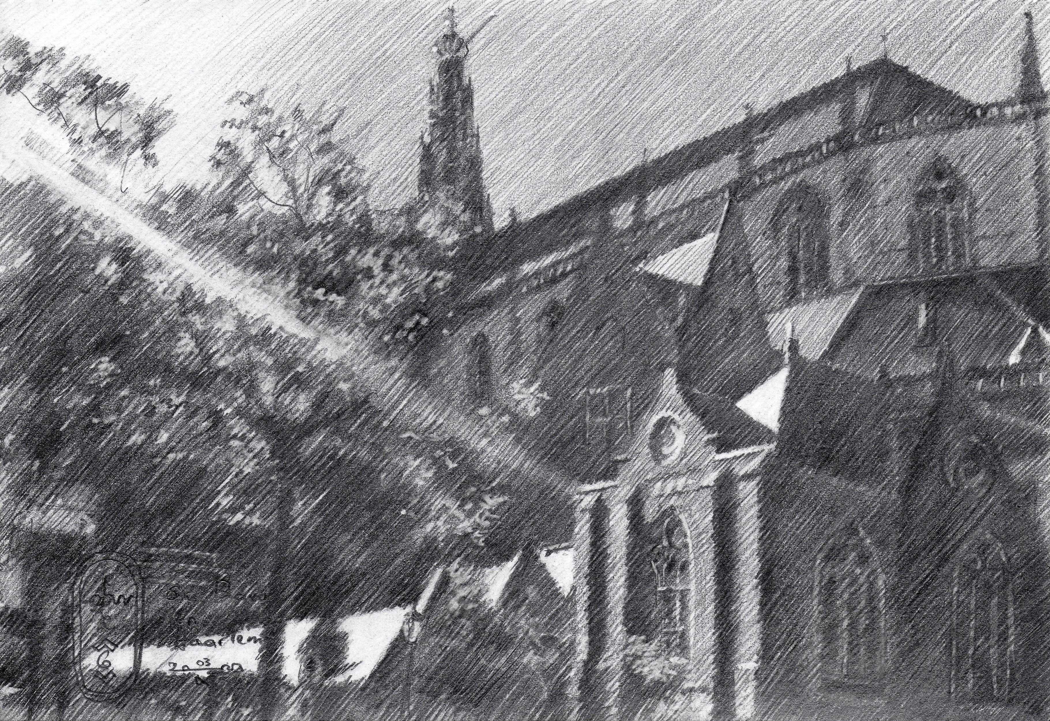 St-Bavo in Haarlem â€“ 03-10-23, Drawing, Pencil/Colored Pencil on Paper