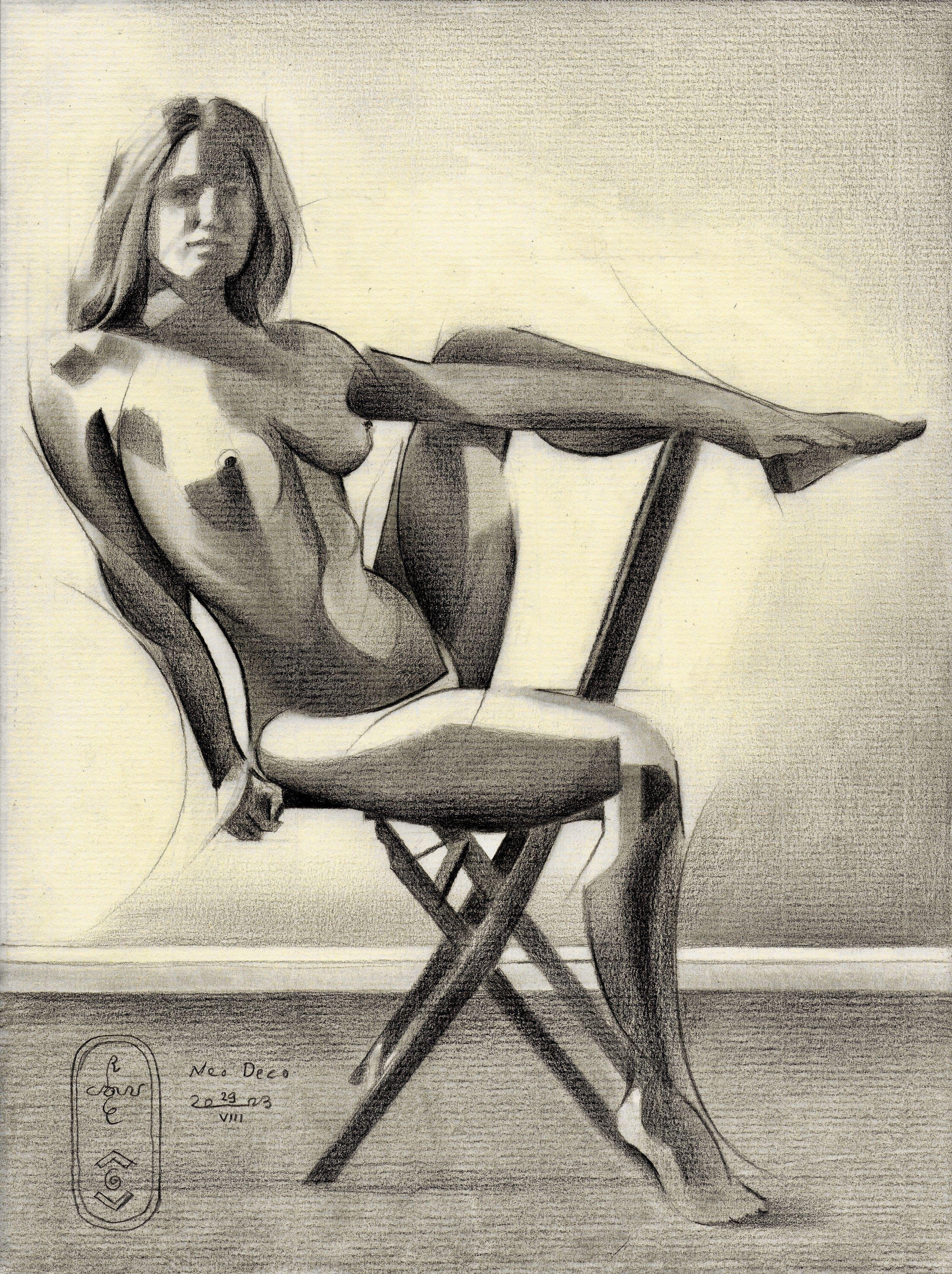 Neo Deco - 29-08-23, Dessin, Crayon/Crayon de couleur sur papier - Art de Corne Akkers