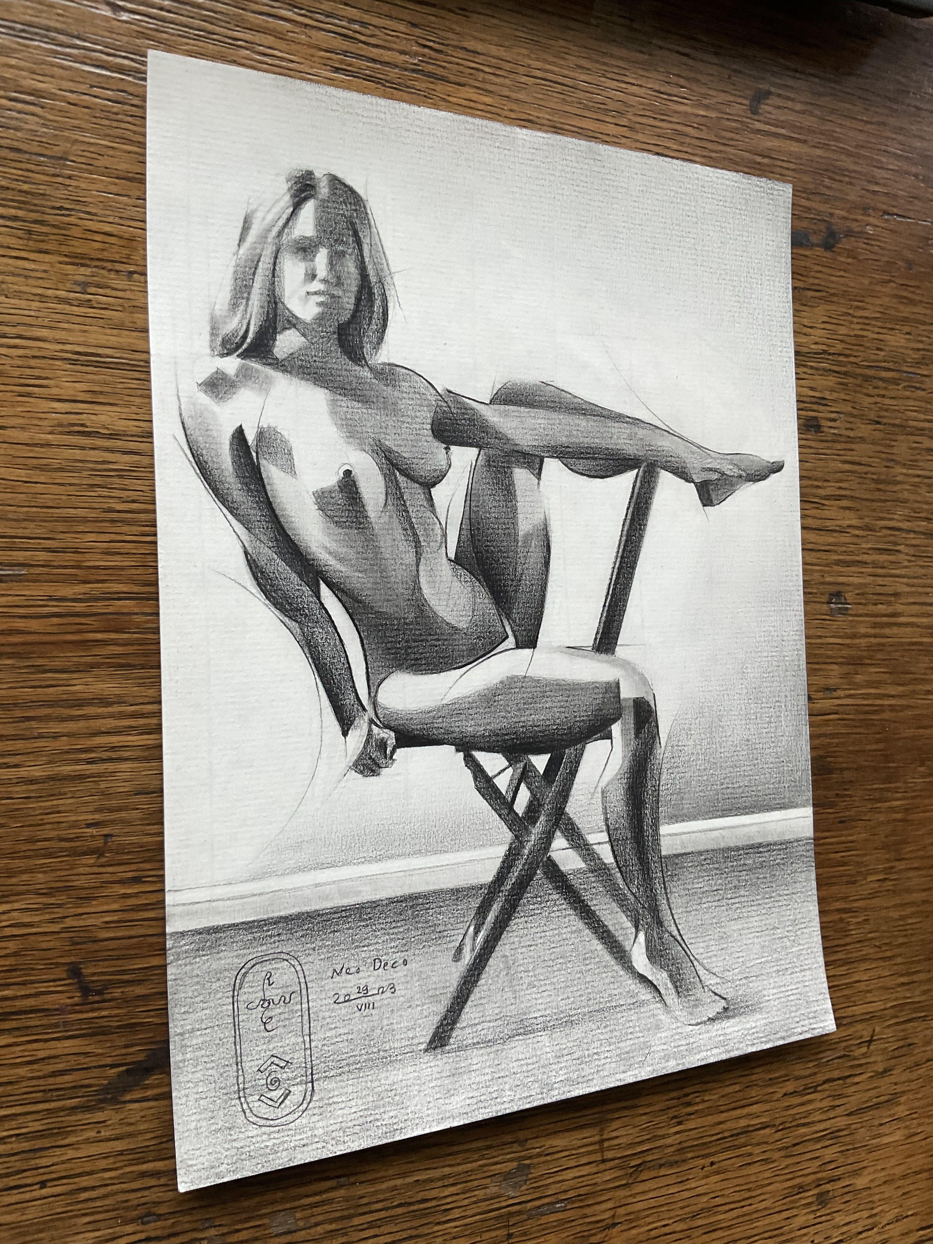 Neo Deco - 29-08-23, Dessin, Crayon/Crayon de couleur sur papier en vente 1