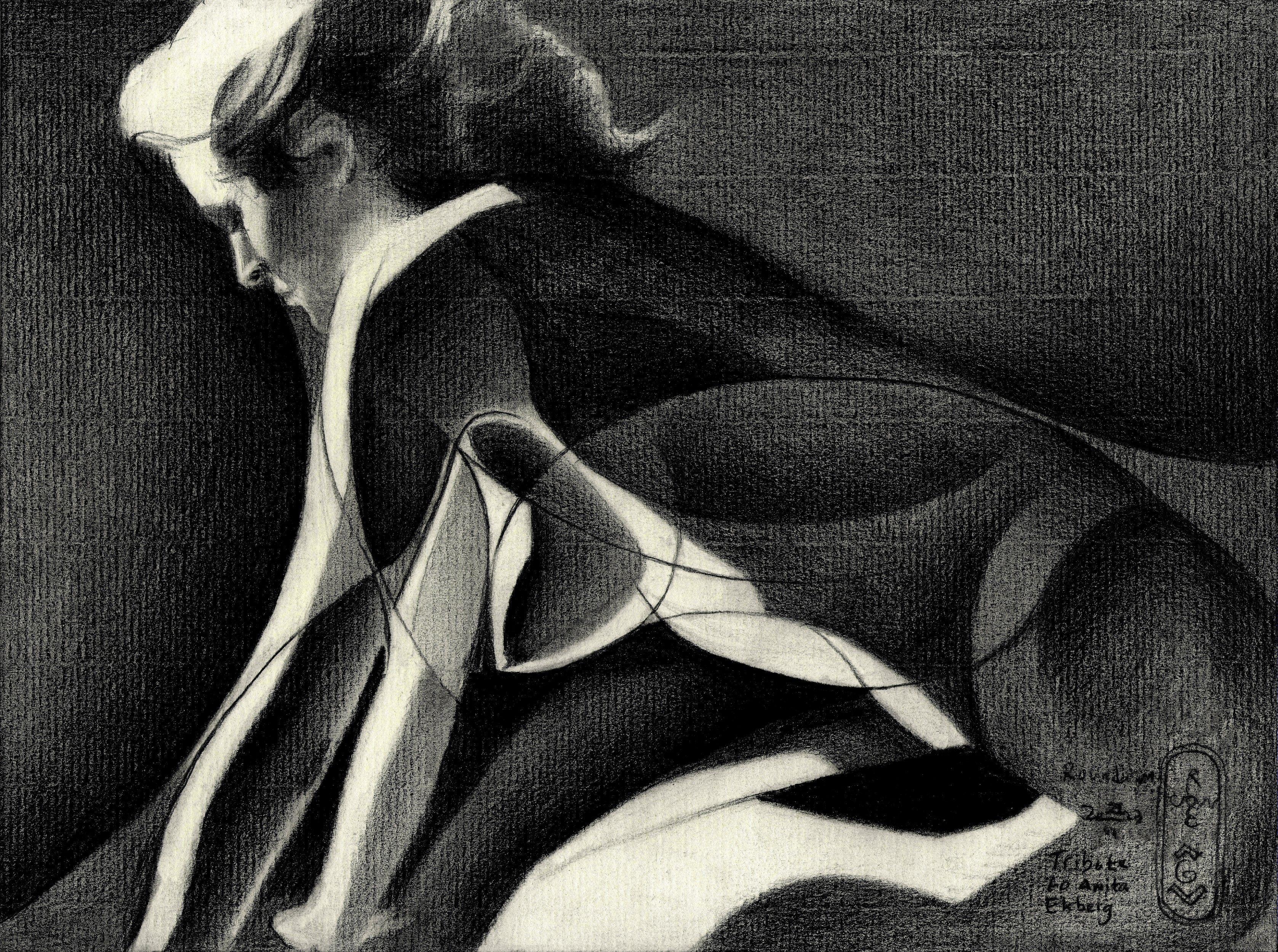 Roundism (Hommage an Anita Ekberg) â€ 22-06-23, Zeichnung, Bleistift/Farbstift – Art von Corne Akkers