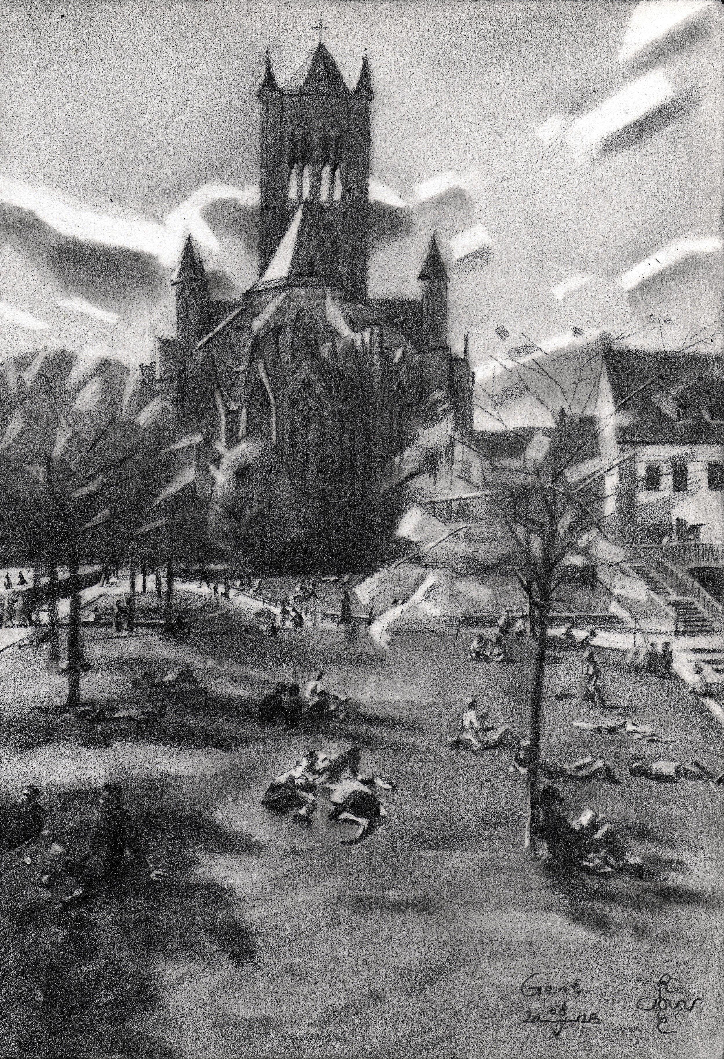 Gent â€" 08-05-23, Zeichnung, Bleistift/Farbstift auf Papier – Art von Corne Akkers