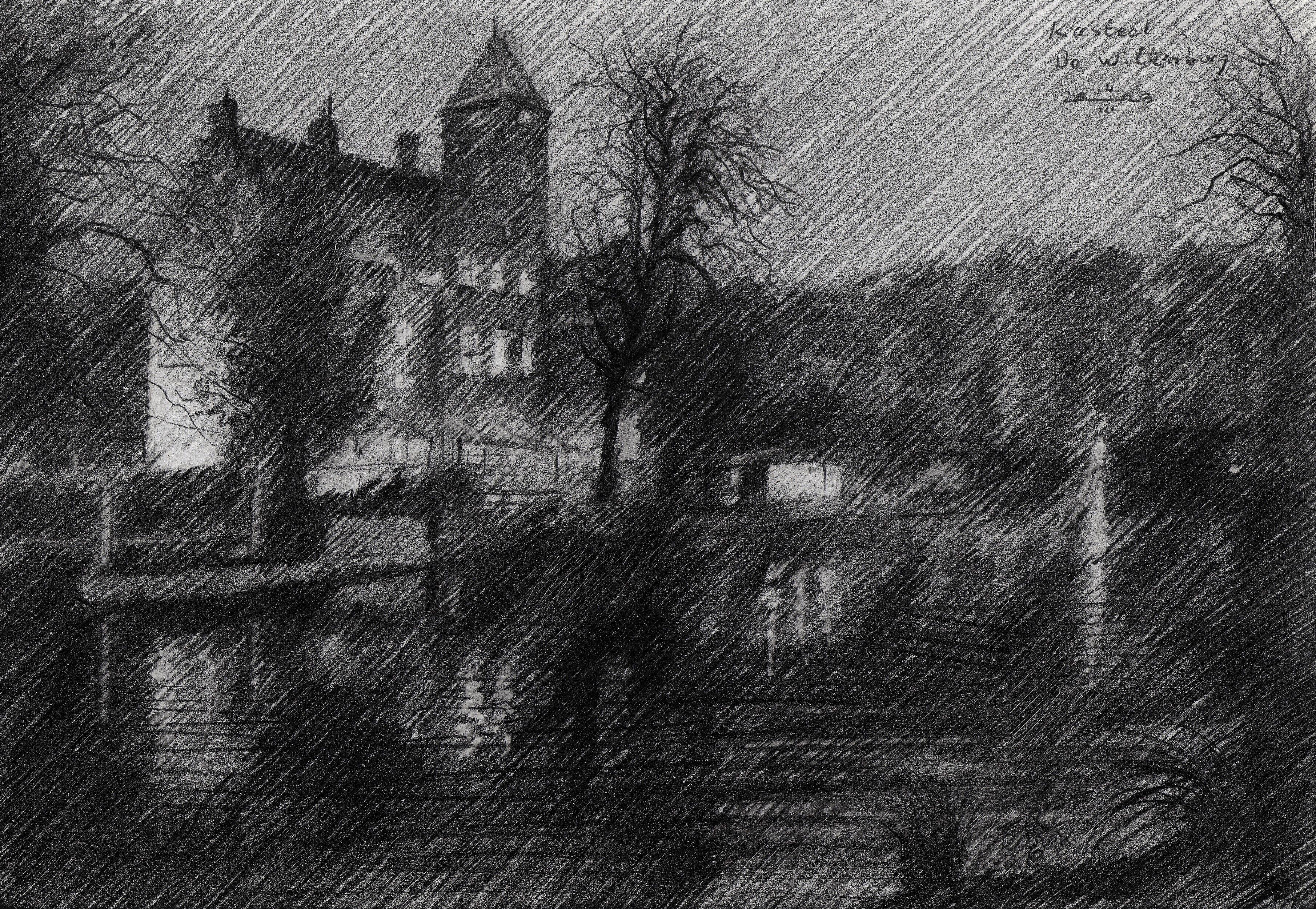 Castello âEDe WittenburgâE - 14-03-23, Disegno, Matita/Matita colorata su carta - Art di Corne Akkers