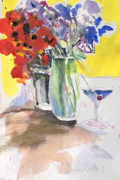 Wild Flowers and a Martini, Painting, Watercolor on Watercolor Paper