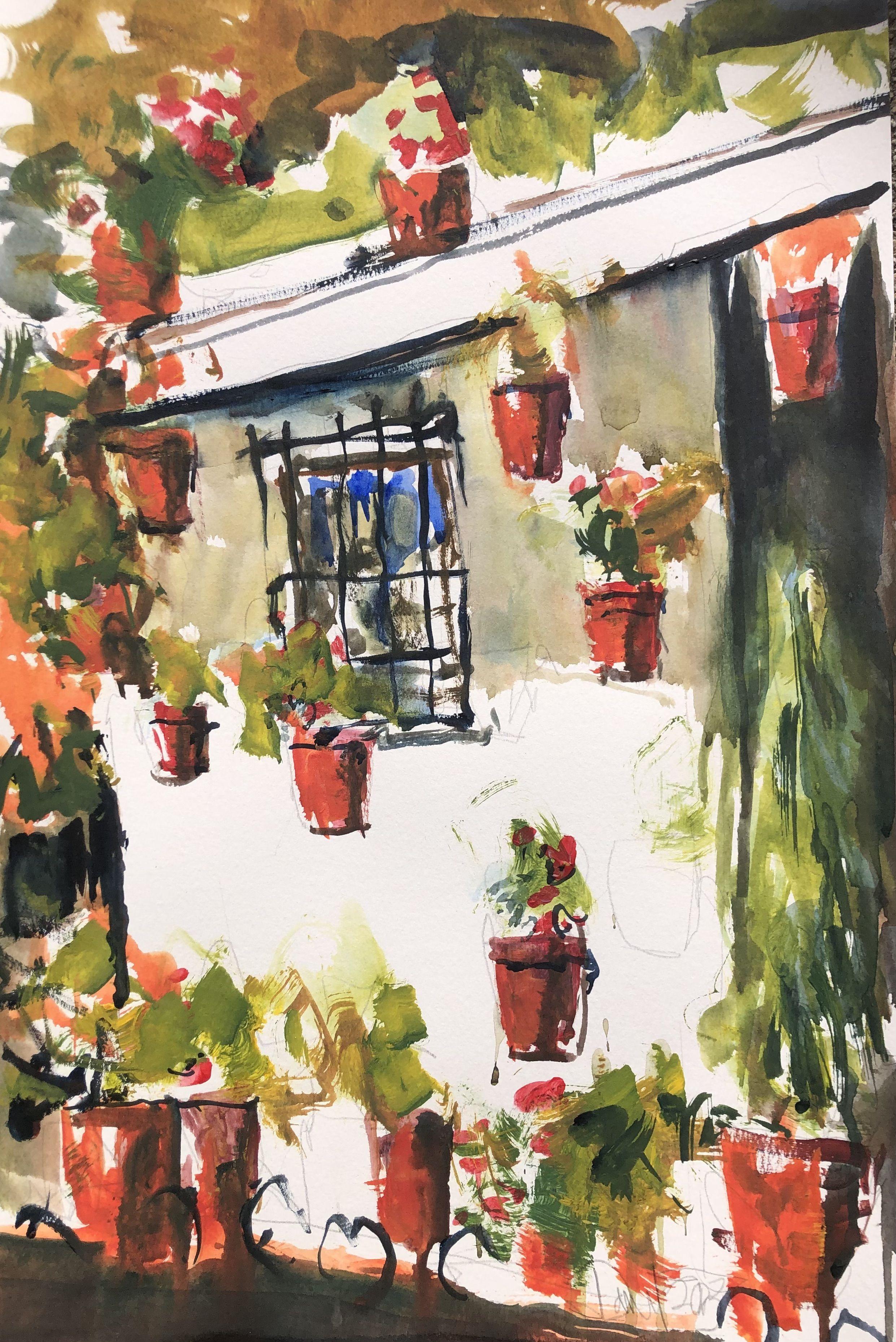 Spanish Courtyard, Painting, Watercolor on Watercolor Paper