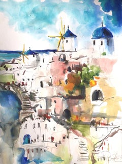 Santorini Mid Day, Painting, Watercolor on Watercolor Paper