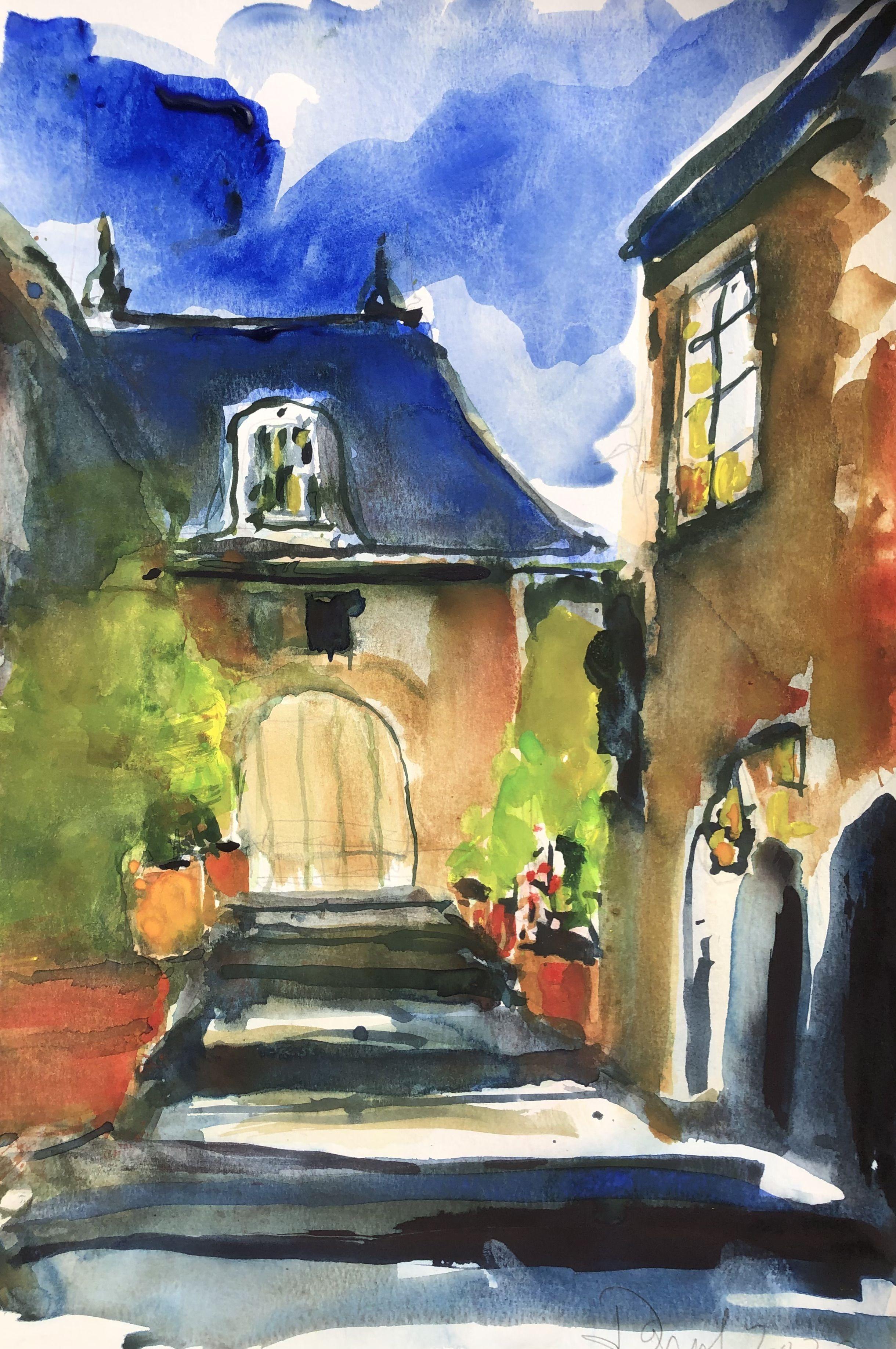 Chateau, Painting, Watercolor on Watercolor Paper