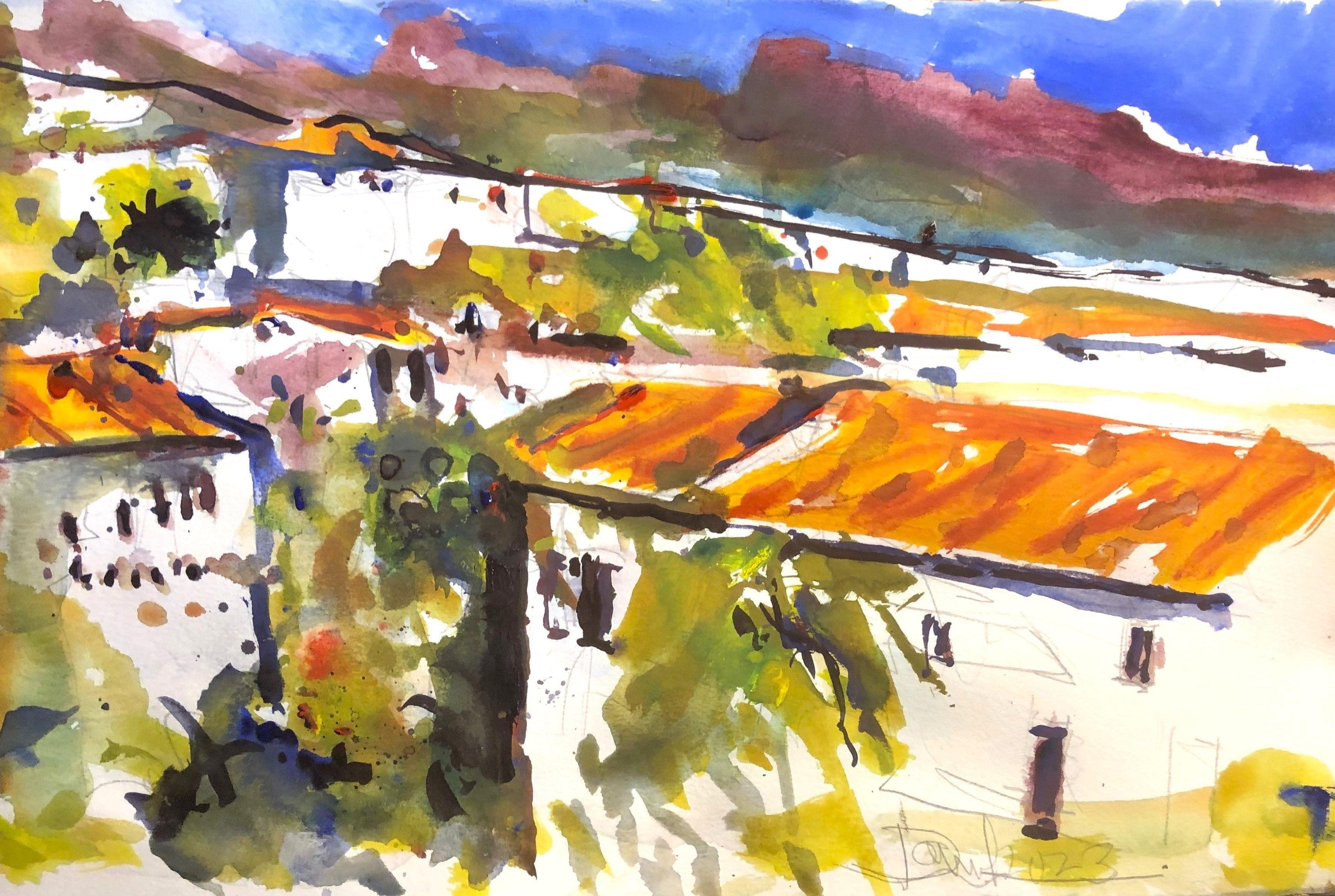 Peinture, aquarelle sur papier aquarelle Santa Barbara Environs - Art de Daniel Clarke