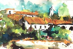 Mission Courtyard, Painting, Watercolor on Watercolor Paper