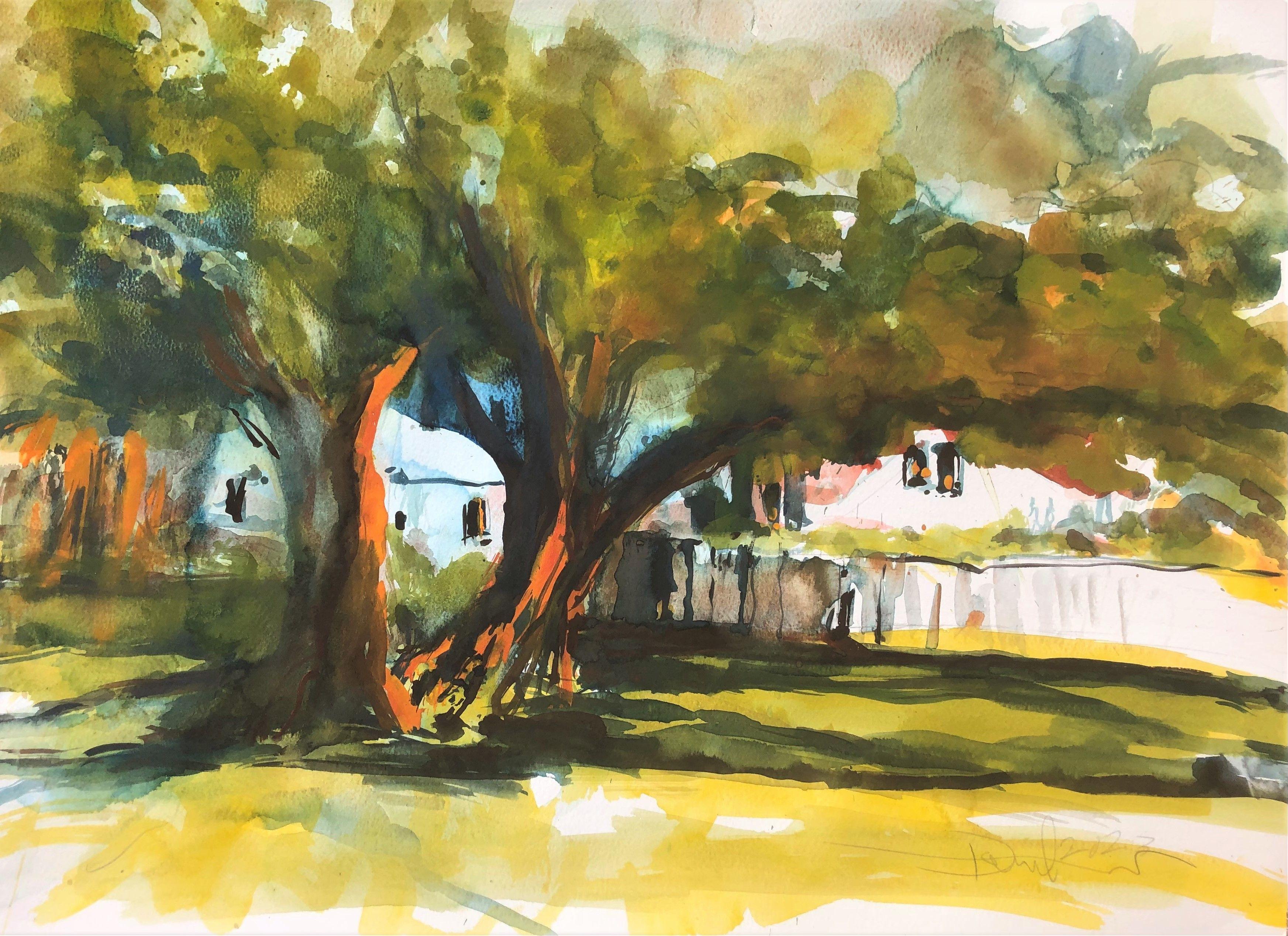 City Park: Early Evening, Painting, Watercolor on Watercolor Paper