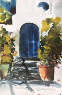Santorini Shadows, Painting, Watercolor on Watercolor Paper