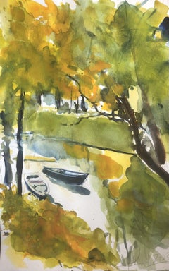 Two Boats in a Fountain, Painting, Watercolor on Watercolor Paper