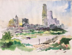 Los Angeles Skyline, Painting, Watercolor on Watercolor Paper