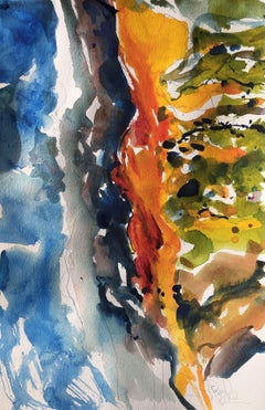 Icelandic Coast Yellow River, Painting, Watercolor on Watercolor Paper