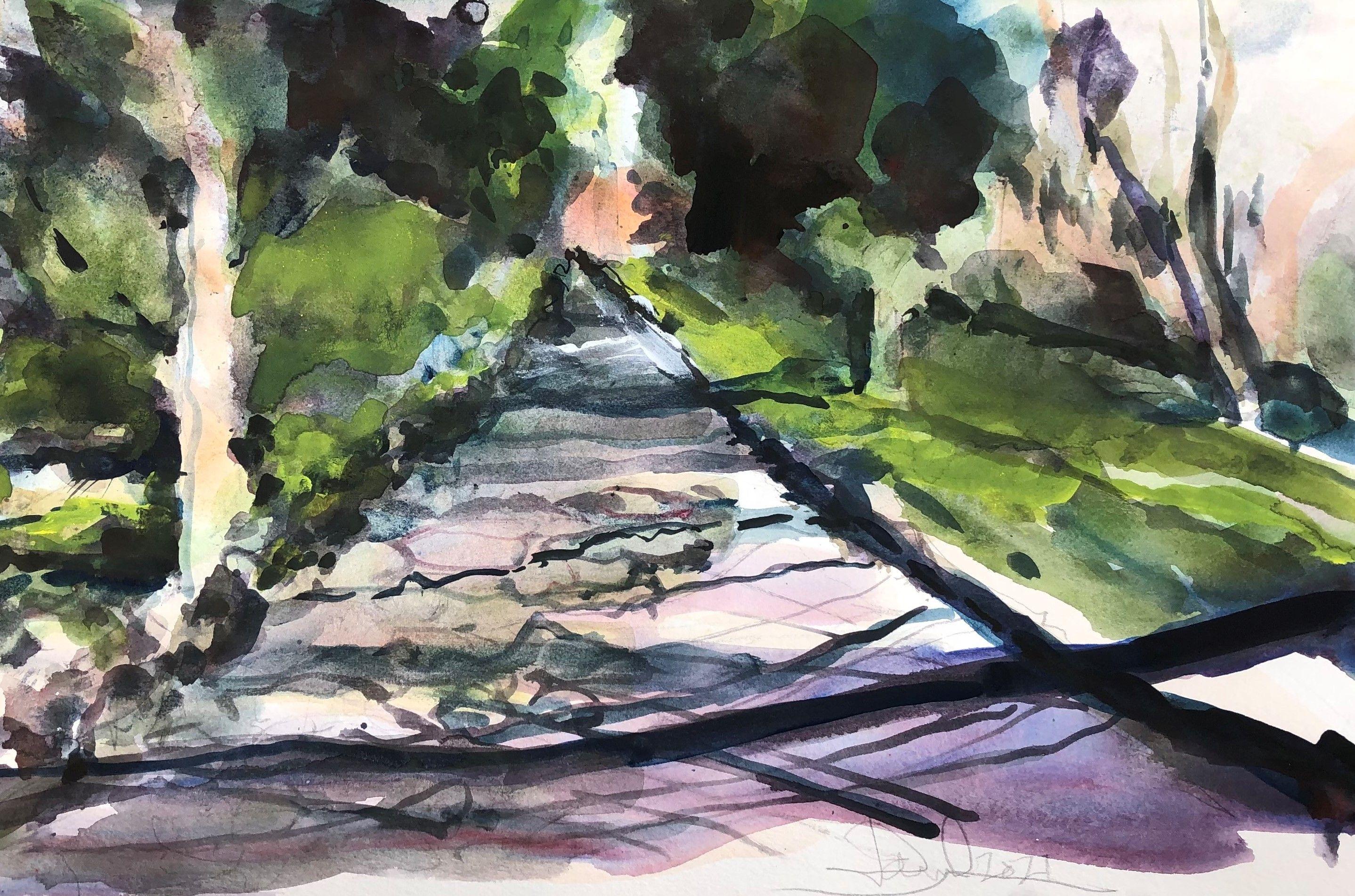 Appian Way Late Afternoon, Painting, Watercolor on Watercolor Paper - Art by Daniel Clarke