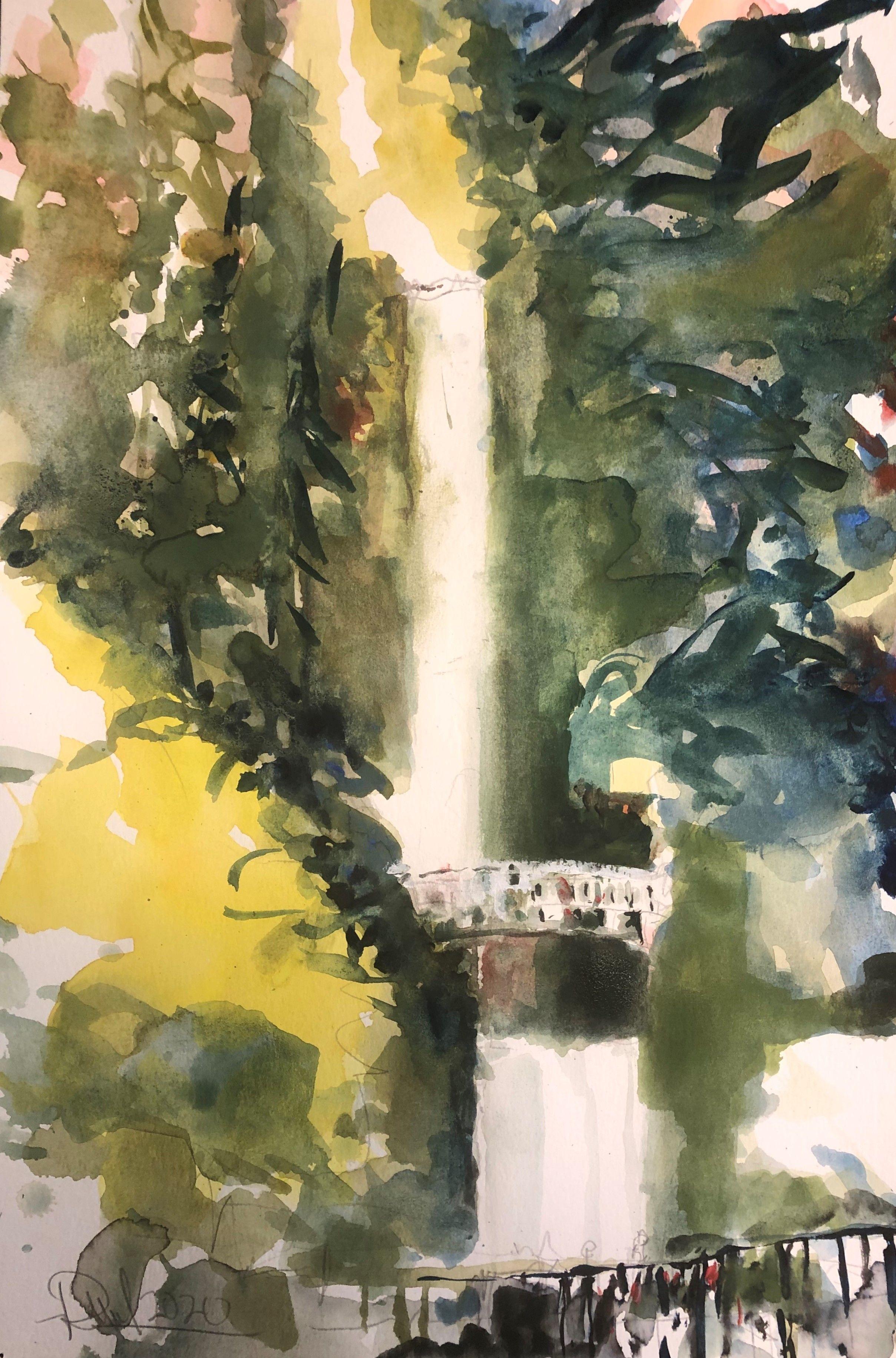 Multnomah Falls OR, Painting, Watercolor on Watercolor Paper