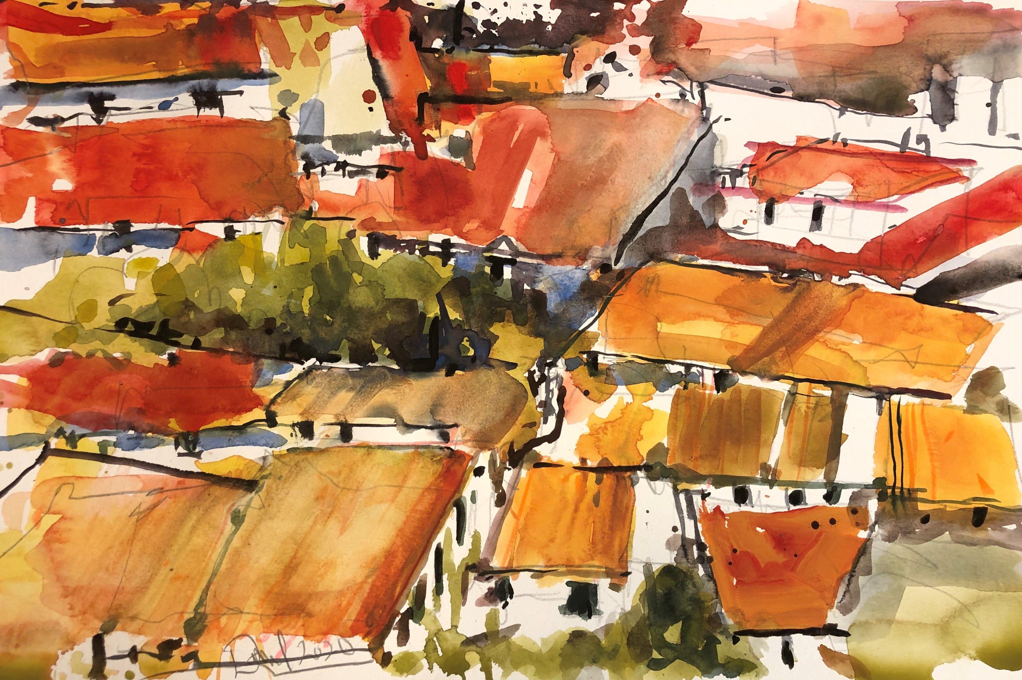 The Del Back Atrium, Painting, Watercolor on Watercolor Paper - Art by Daniel Clarke