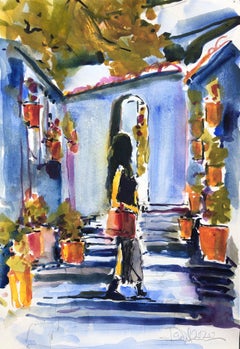 Shopping in Chaouen, Painting, Watercolor on Watercolor Paper