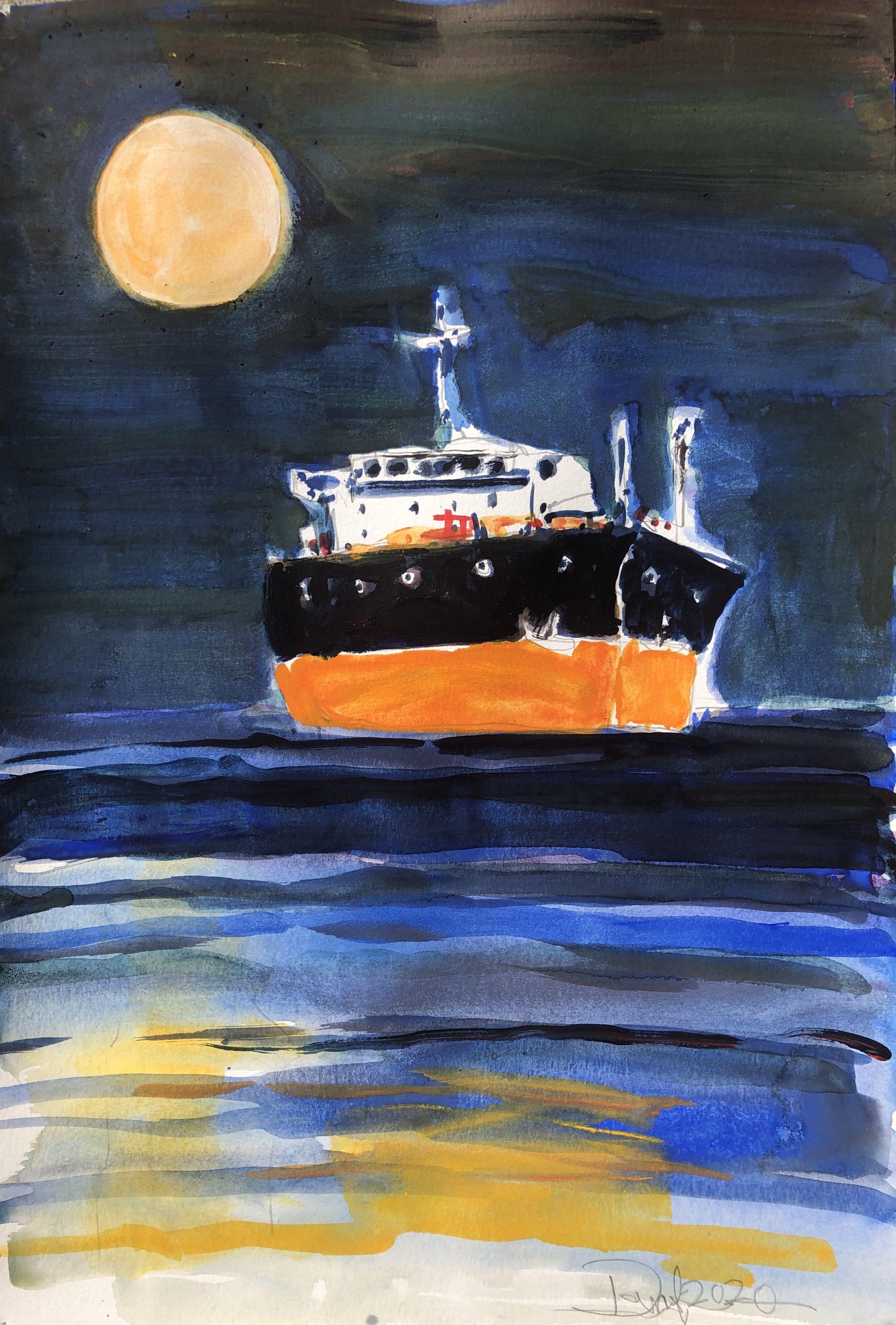 Midnight Underweigh, Gemälde, Aquarell auf Aquarellpapier – Art von Daniel Clarke