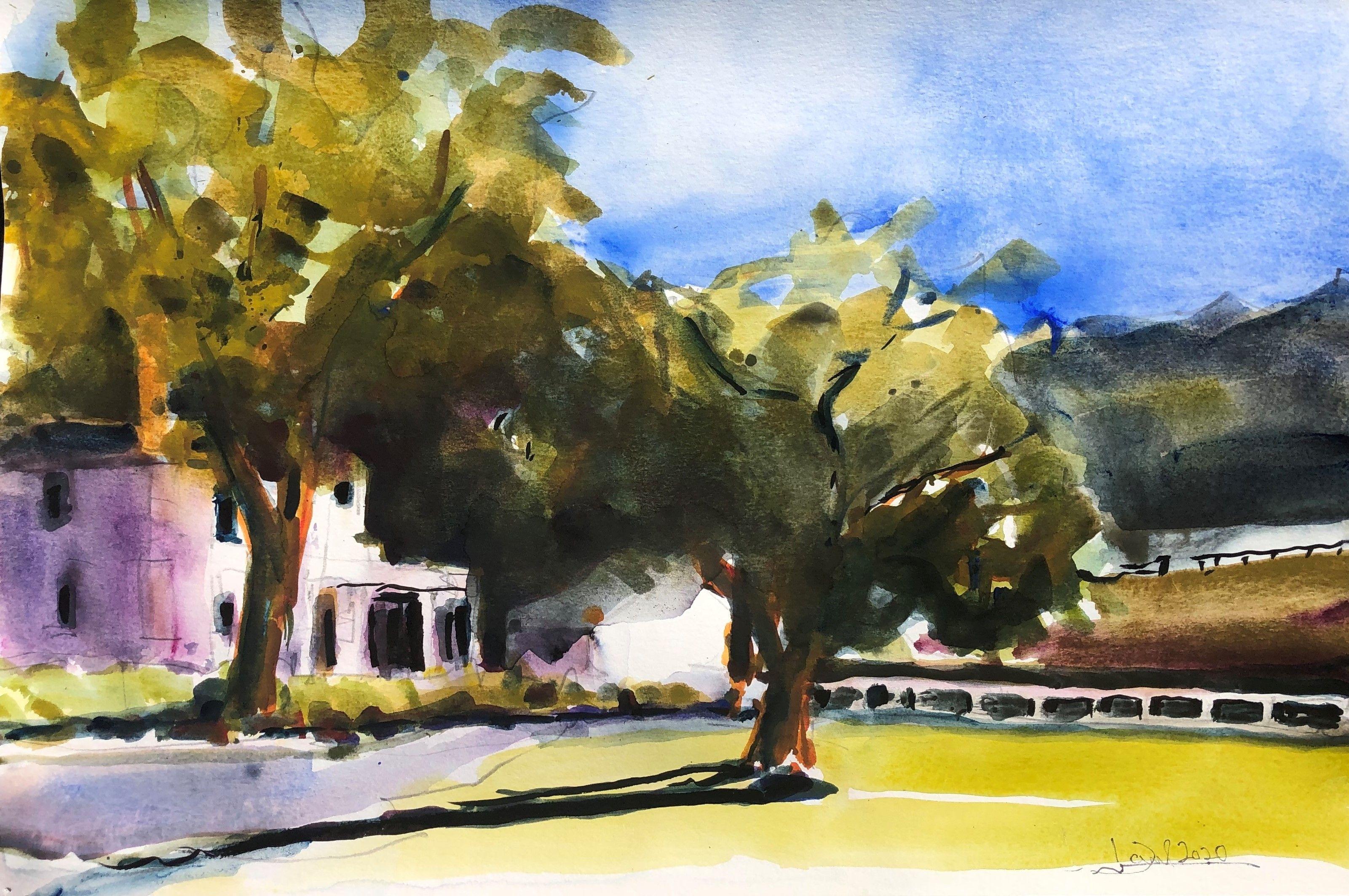 Camarillo Roadhouse, Pintura, Acuarela sobre papel de acuarela - Art de Daniel Clarke