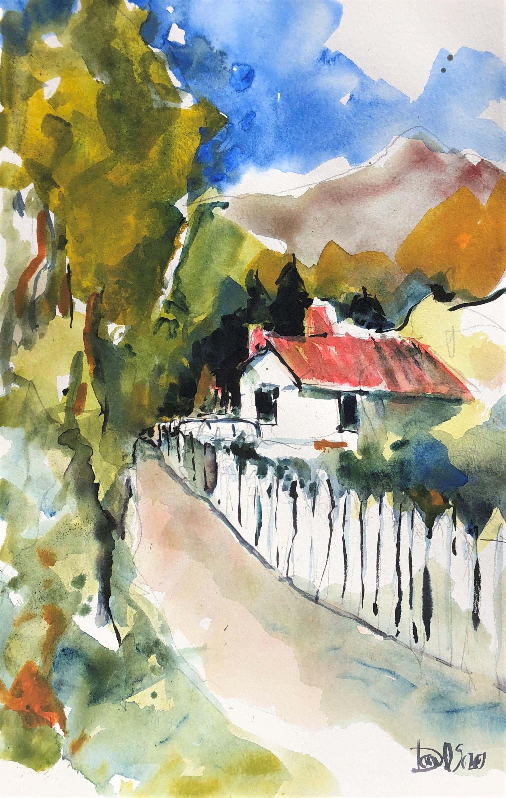 Eastern Oregon Road, Gemälde, Aquarell auf Aquarellpapier – Art von Daniel Clarke