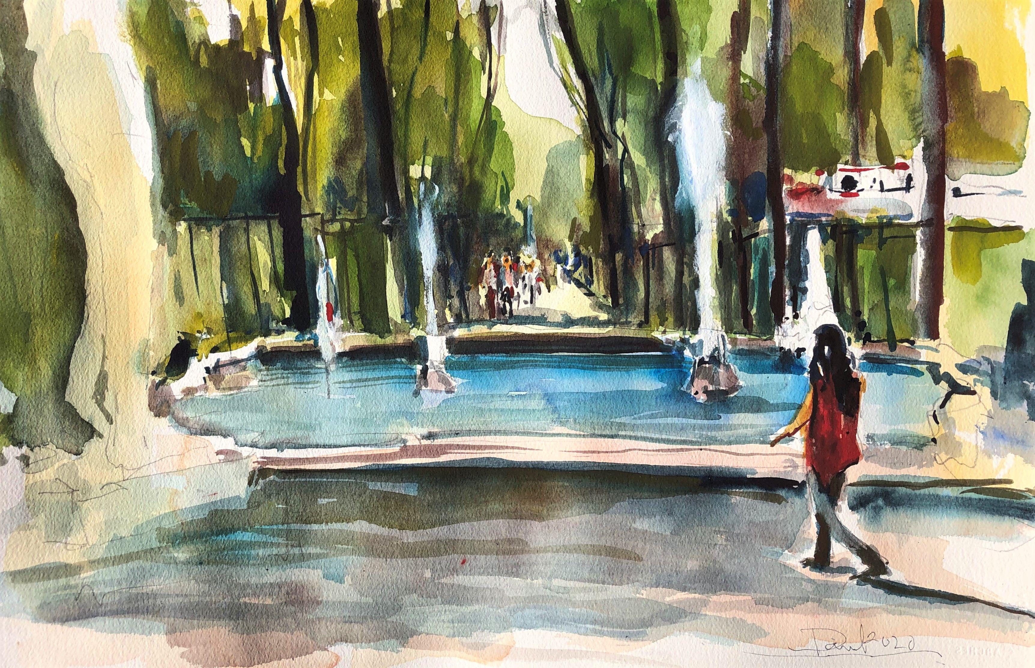 En el jardín de verano, Pintura, Acuarela sobre papel de acuarela - Art de Daniel Clarke