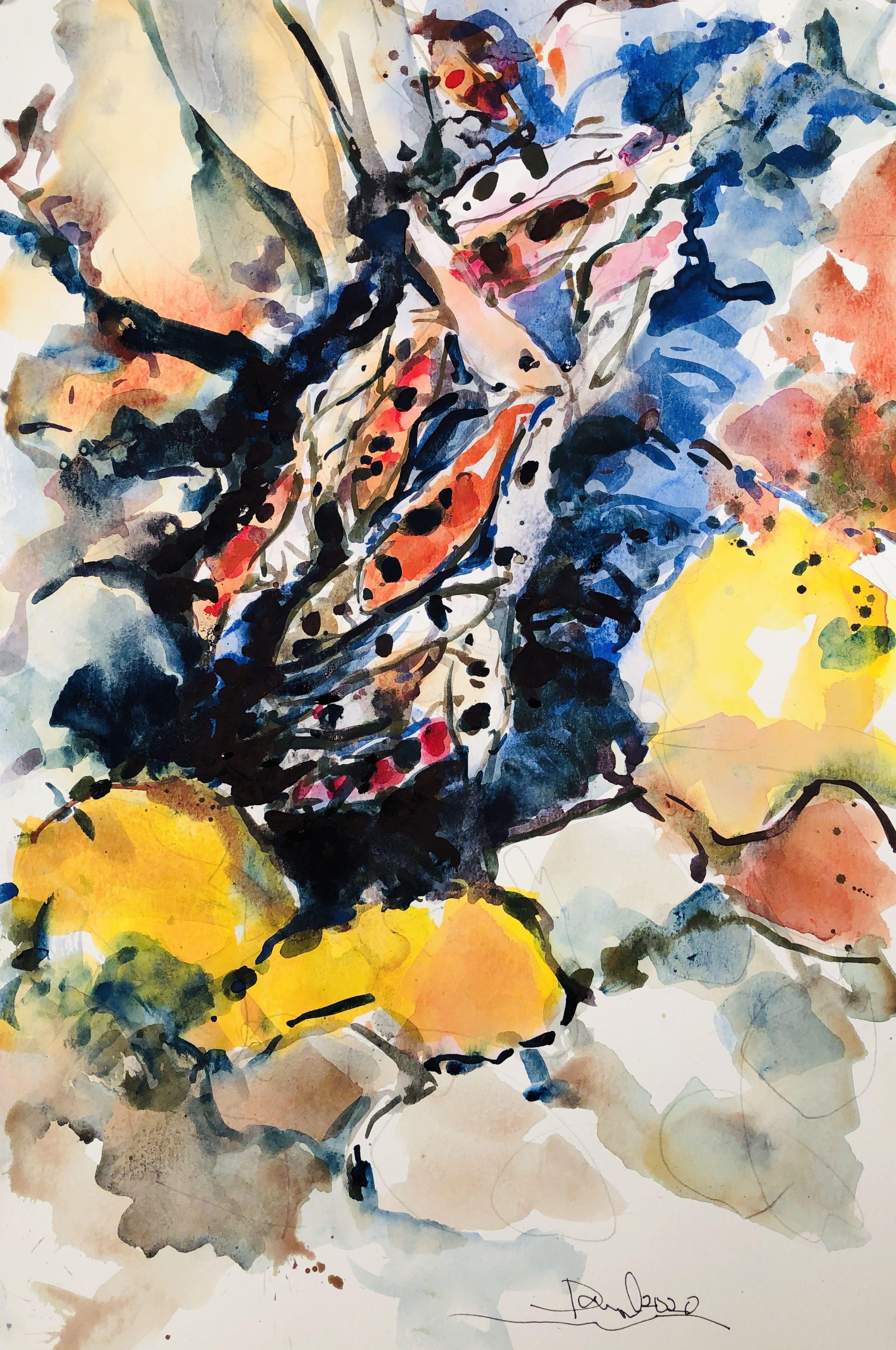 Koi japonés número 23, Pintura, Acuarela sobre papel de acuarela - Art de Daniel Clarke
