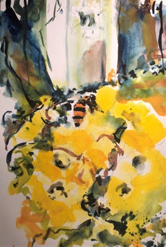 Backyard Bumblebee, Painting, Watercolor on Watercolor Paper