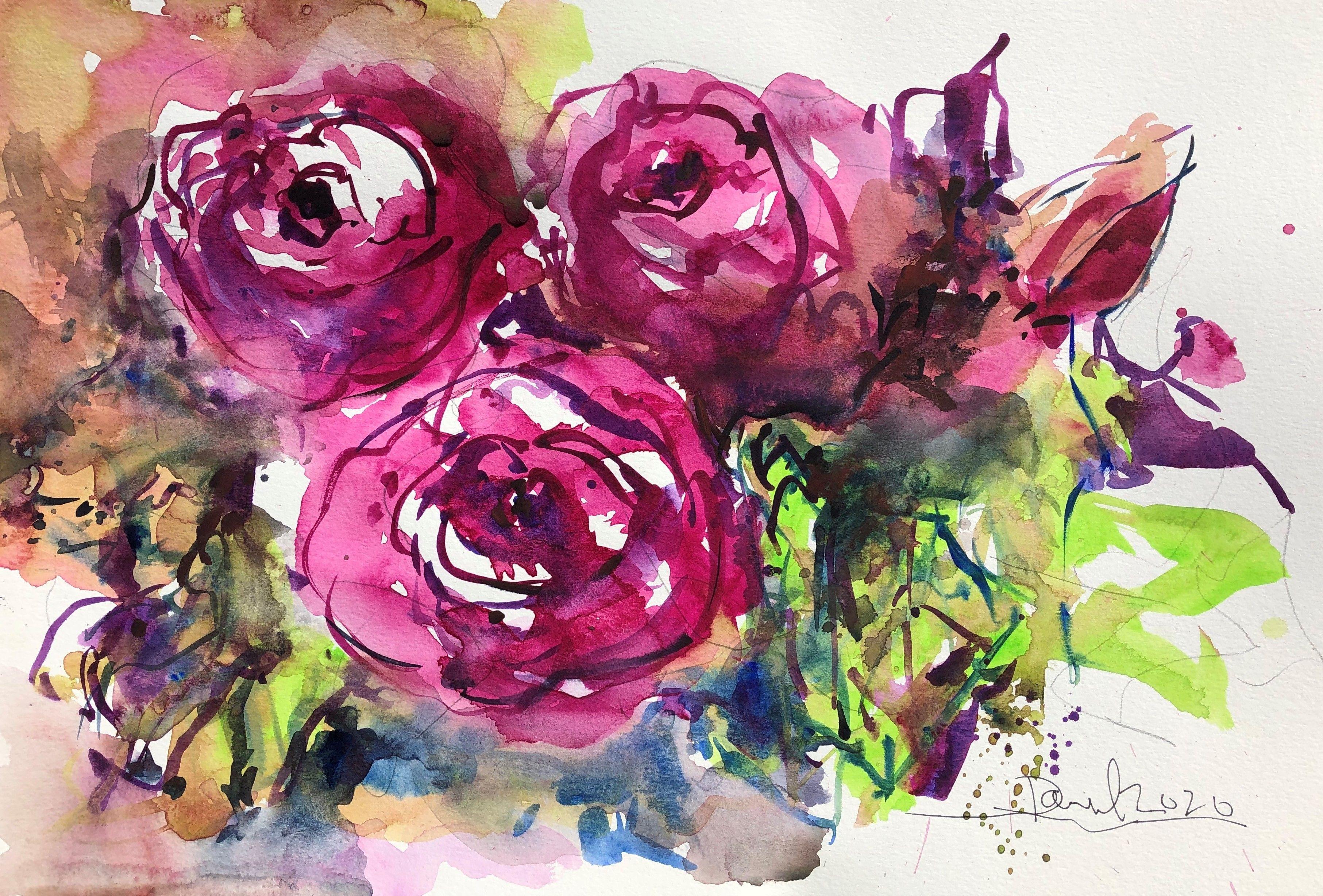 Rosas ¿Alguien?, Pintura, Acuarela sobre papel de acuarela - Art de Daniel Clarke