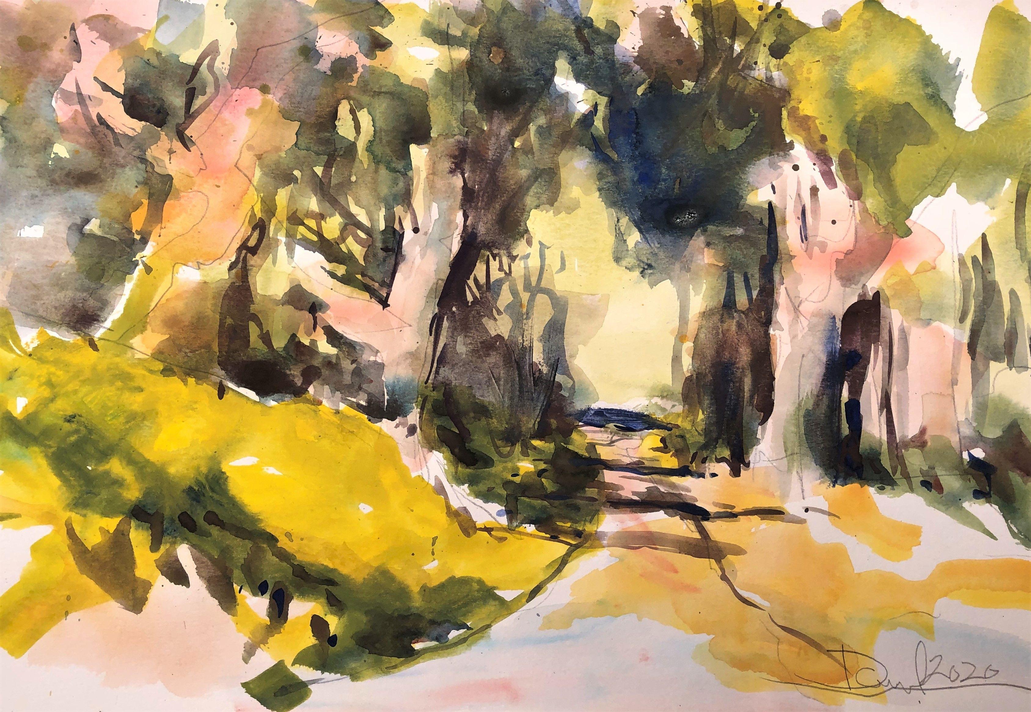 Malibu Trail, Pintura, Acuarela sobre papel de acuarela - Art de Daniel Clarke