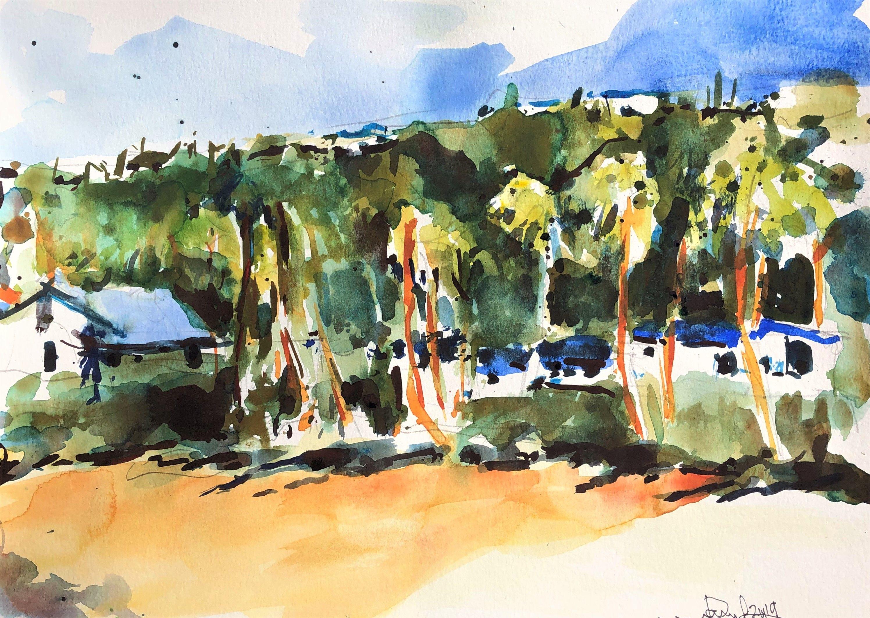 Cerca de Haleiwa Hawaii, Pintura, Acuarela sobre papel de acuarela - Art de Daniel Clarke
