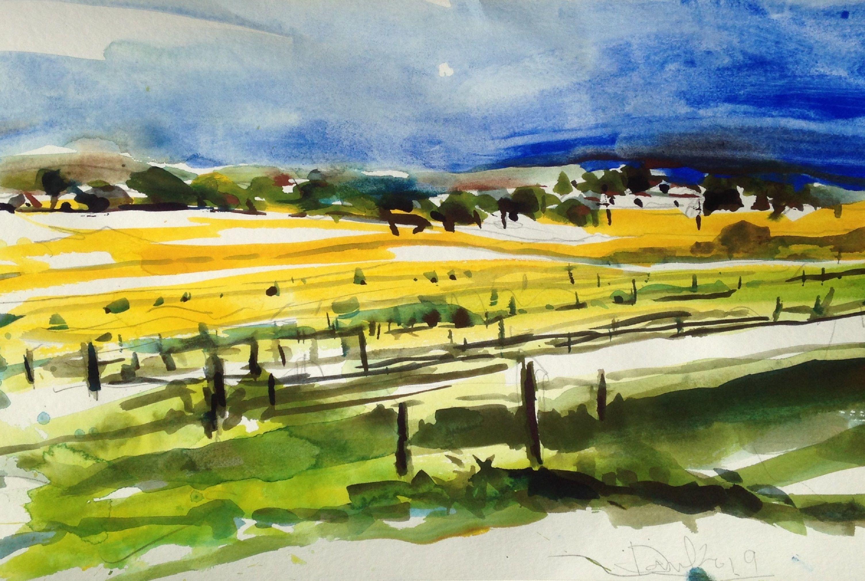 Wine Country Napa, Gemälde, Aquarell auf Aquarellpapier – Art von Daniel Clarke