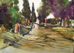 Appian Way Near Rome, Painting, Watercolor on Watercolor Paper