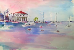 Pink Sky Over Avalon, Painting, Watercolor on Watercolor Paper