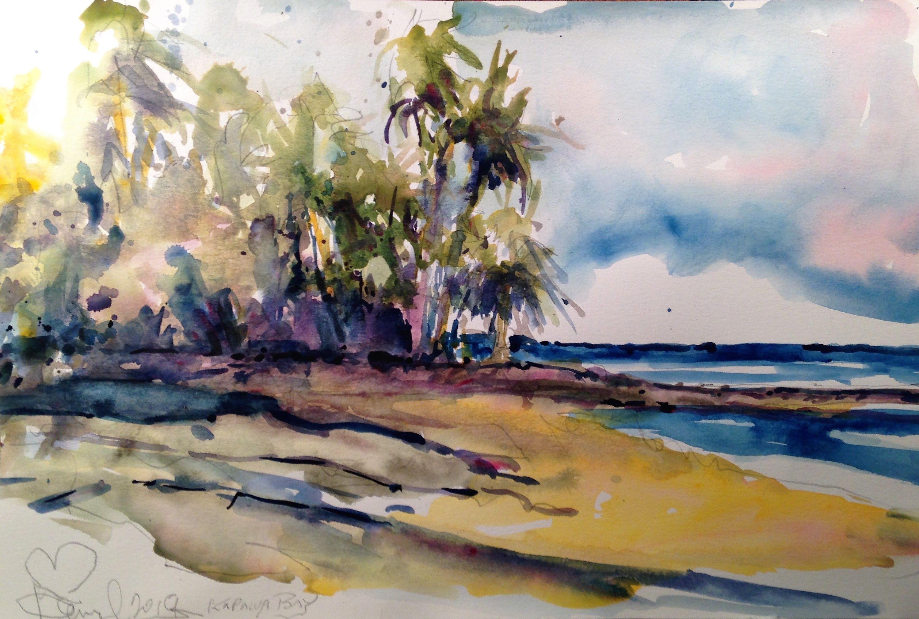 Bahía de Kapalua, Pintura, Acuarela sobre papel de acuarela - Art de Daniel Clarke